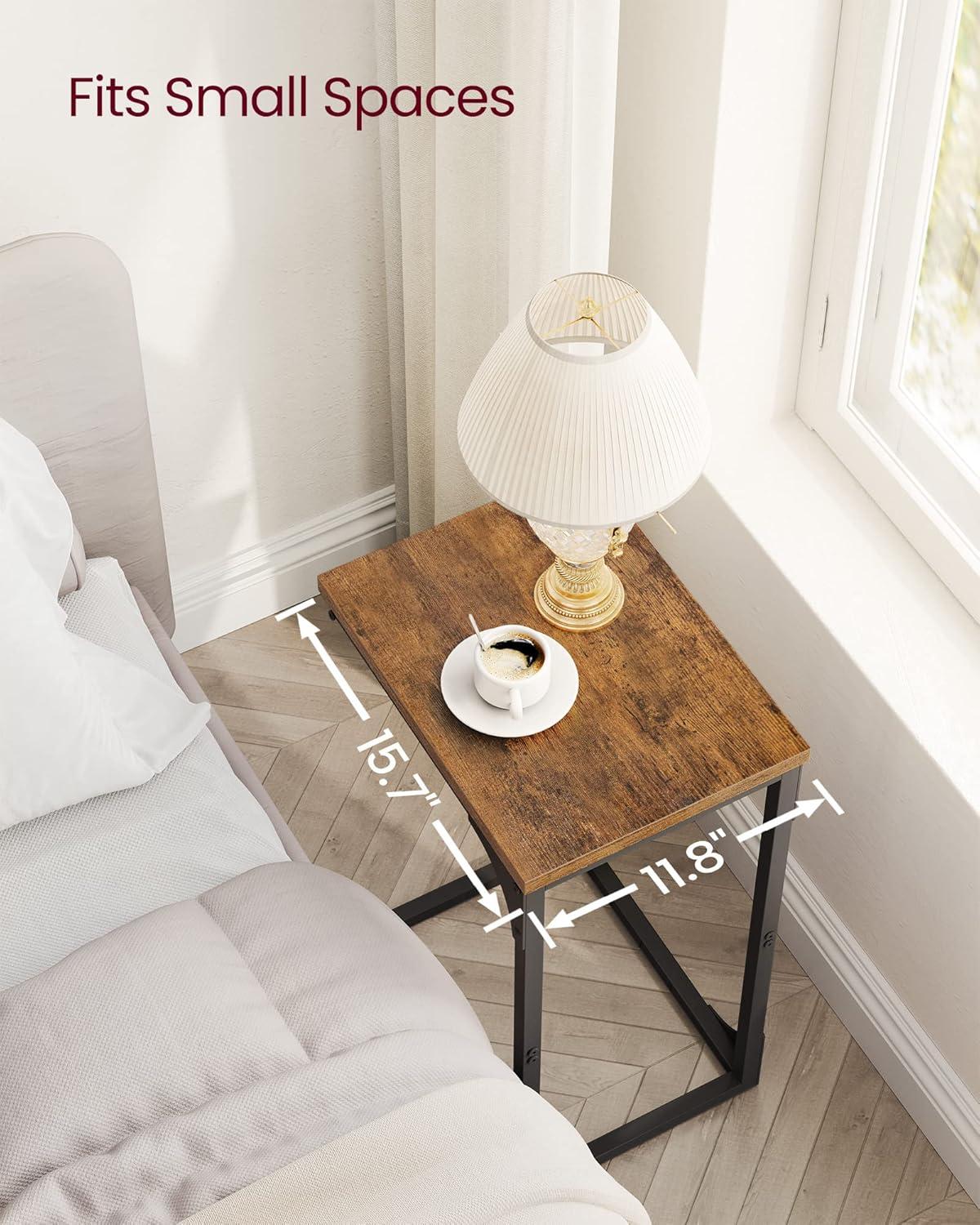 VASAGLE C-Shaped End Table, Small Side Table for Couch, Sofa Table with Metal Frame for Living Room, Bedroom, Bedside, Rustic Brown and Black ULET350B01