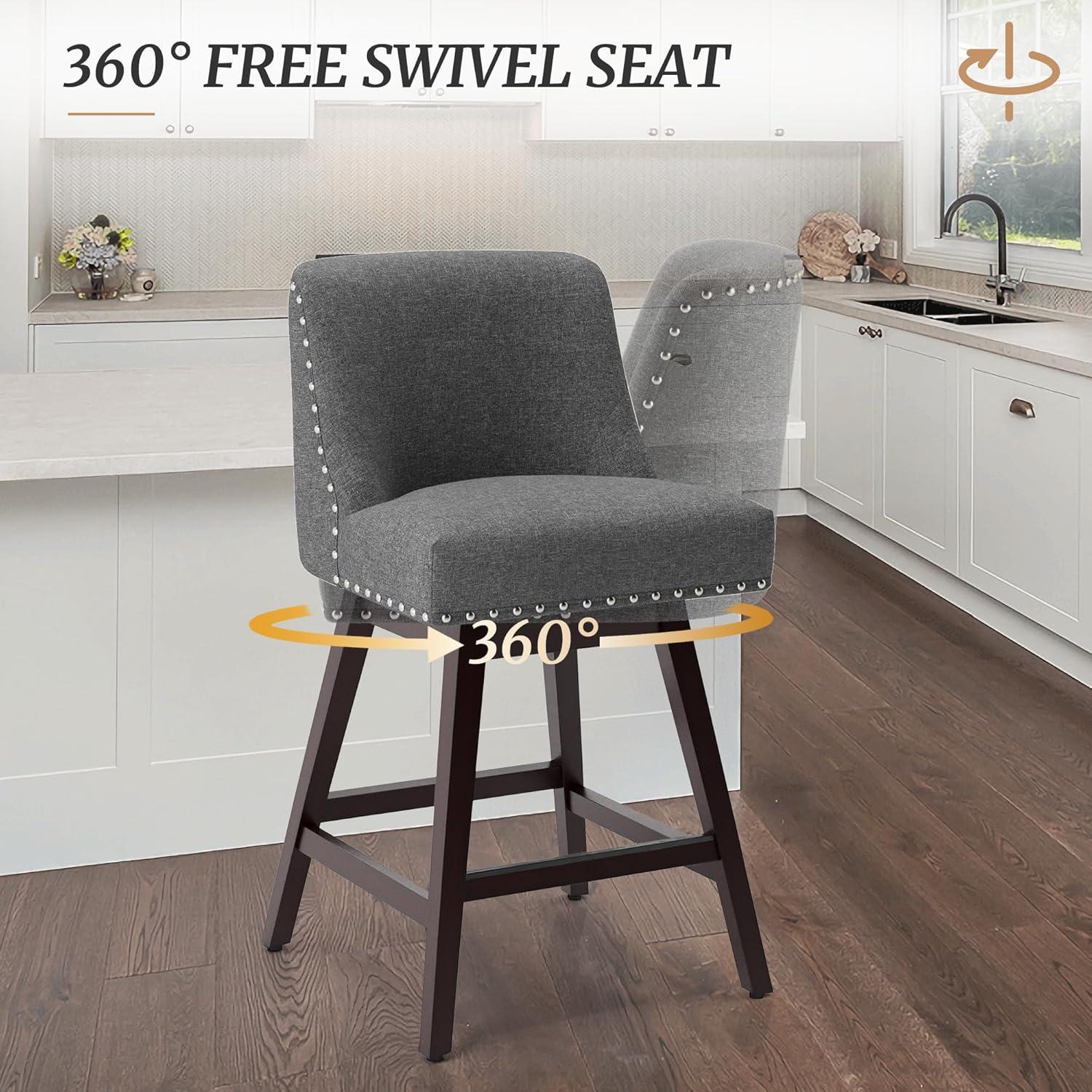 Dycanpo 26''H Swivel Counter Stools Set of 4 with Back Linen Fabric for Home Kitchen Island, Gray