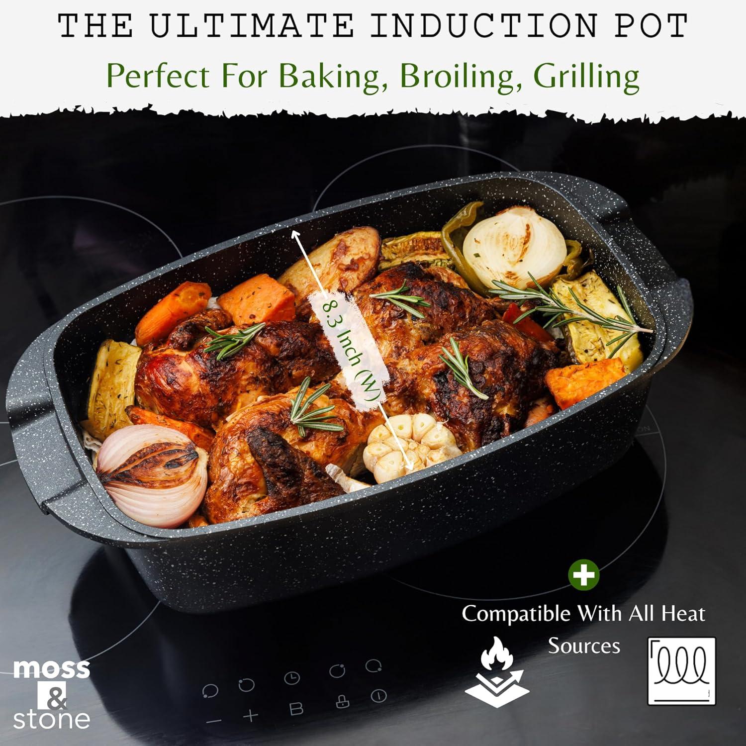 Moss & Stone 6 Qt Induction Compatible Aluminum Roaster Pot with Glass Lid