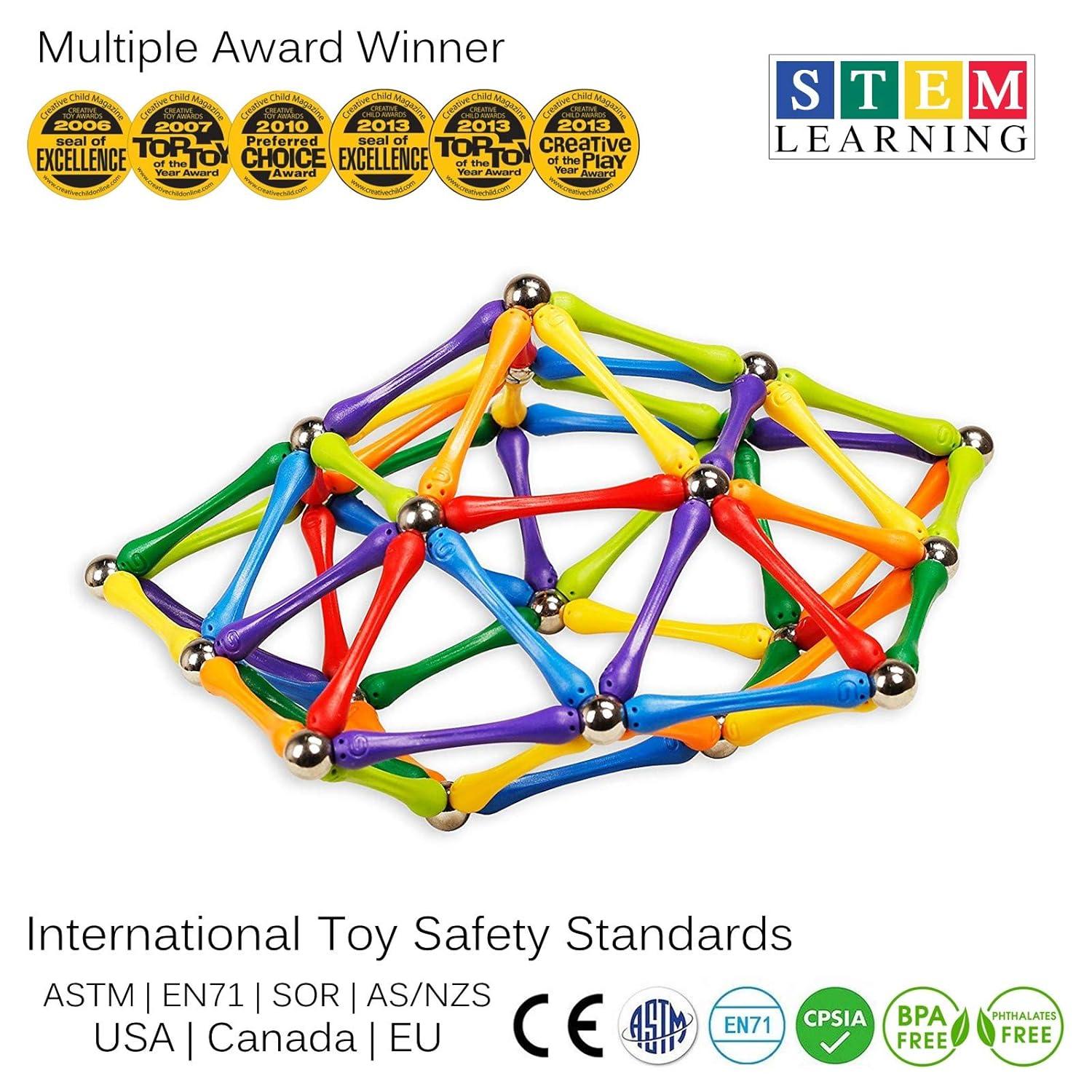 Goobi 180 Piece Magnetic Building Sticks Blocks Tiles Toy Magnet 3D Construction Set STEM Educational Toys for 3 4 5 6 7 8 Year Old Kids Boys Girls Adults with Storage Box and Instruction Guide
