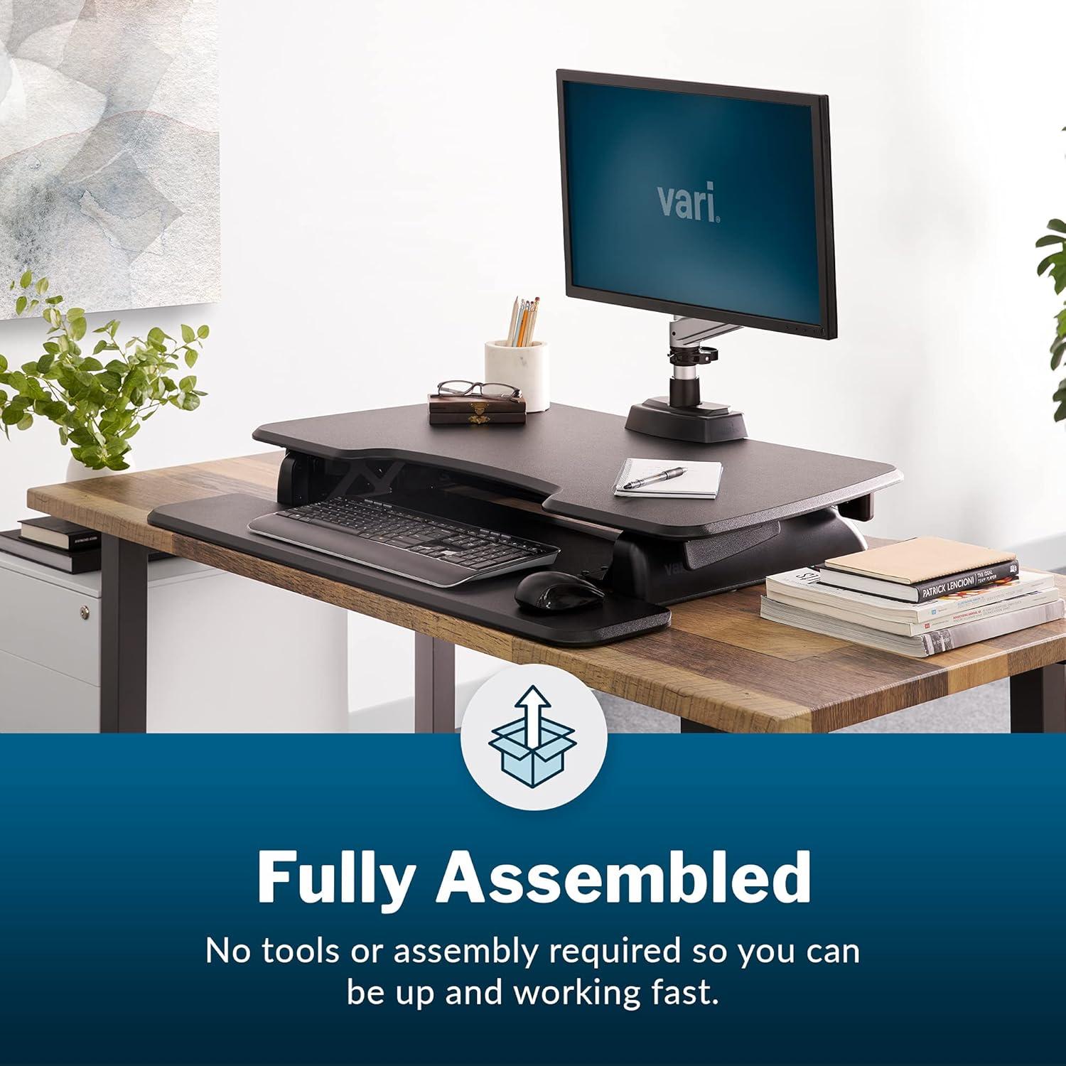 Vari 36" VariDesk Essential Two-Tier Height Adjustable Standing Desk Converter & Monitor Riser, Black