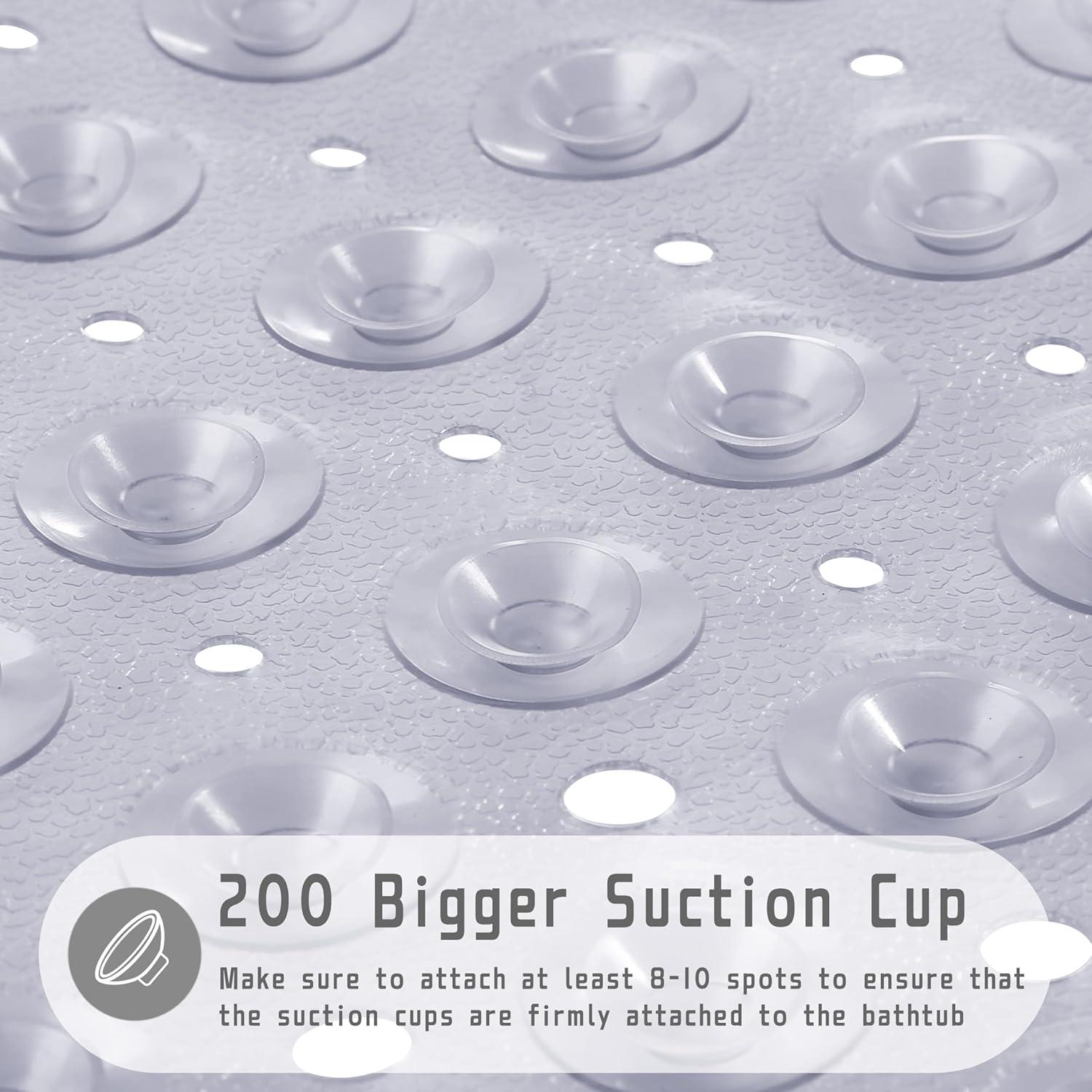 Yimobra Non Slip Bathtub Mat, Super Strong Suction Cups, 40"x16" Extra Long Shower Mat with Drain Holes, Machine Washable Fast Draining Bathroom Floor Mat, Clear Grey