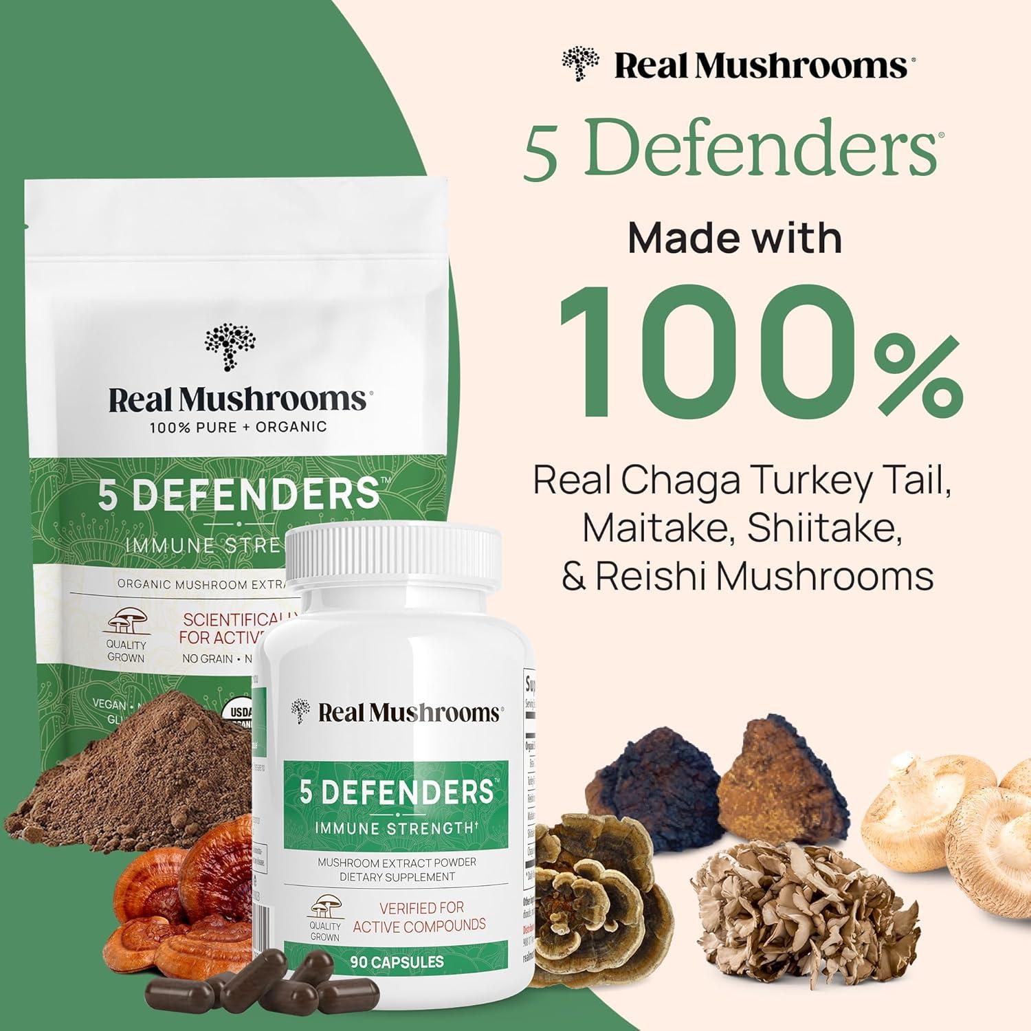 Real Mushrooms 5 Defenders, Organic Mushroom Extract Powder, 1.59 oz (45 g)