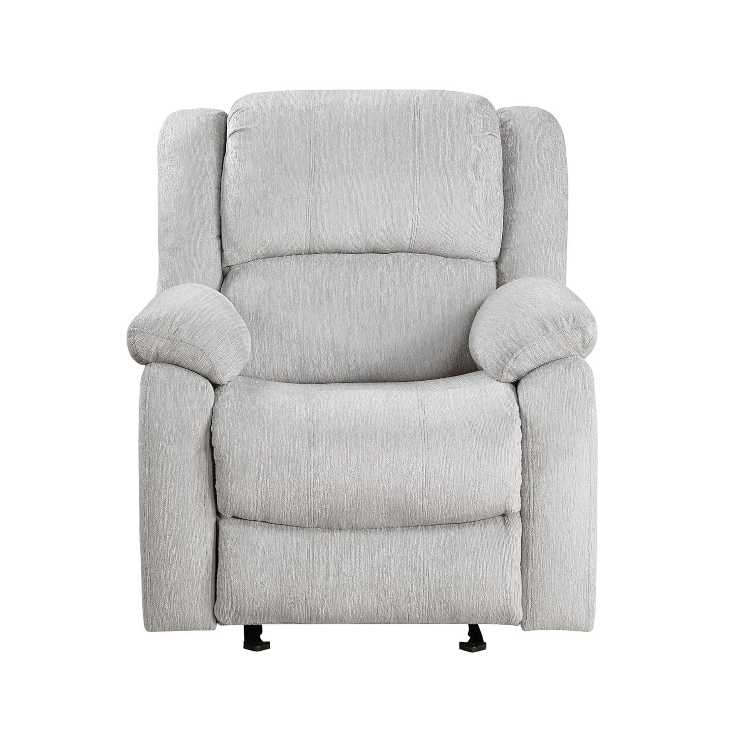 Benjara BM314756 38 in. Chris Manual Glider Recliner Chair, Solid Wood - Light Gray Chenille