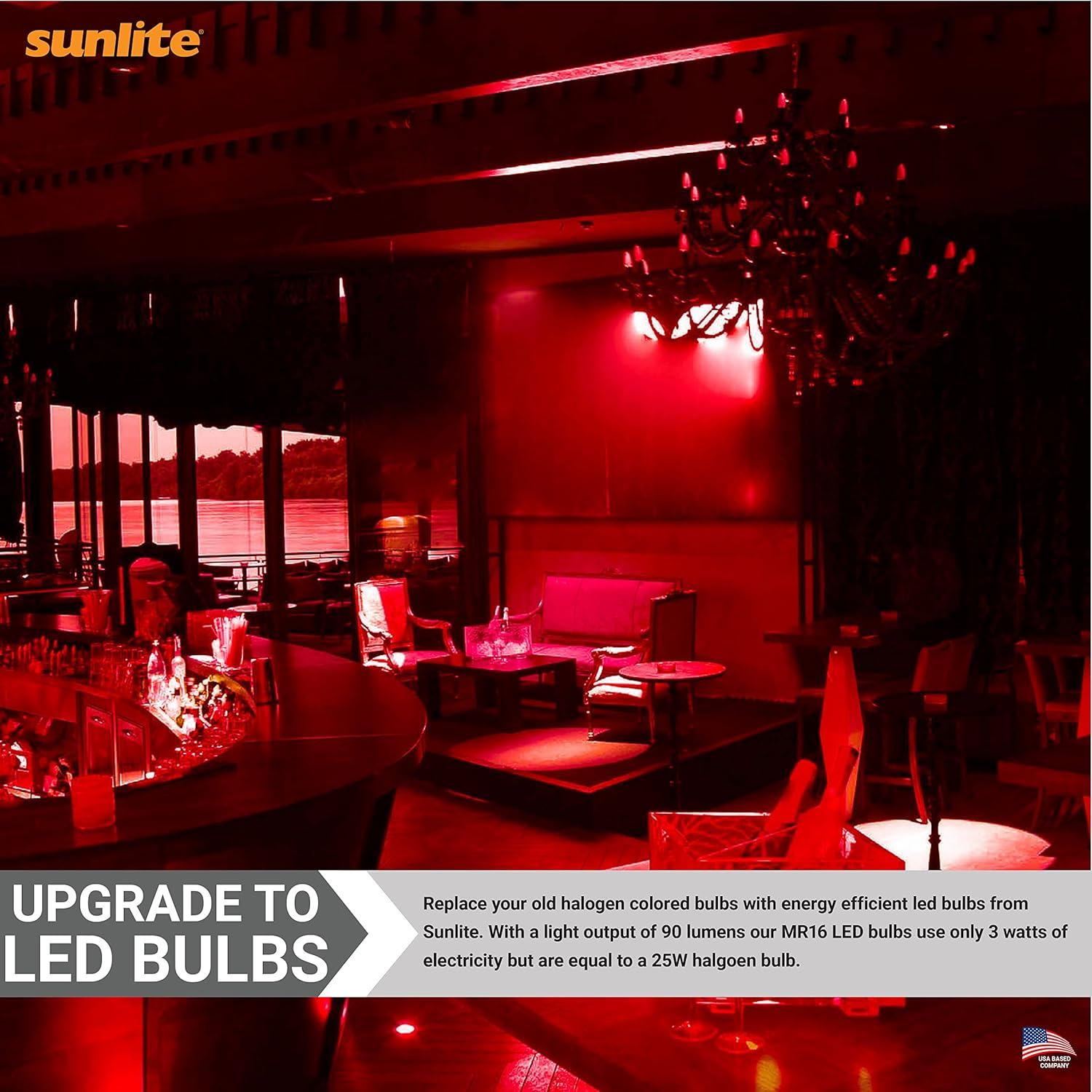 Sunlite 80855 LED MR16 Reflector Spotlight Bulb, 90 Lumens, 3 Watts (25W Halogen Bulb EQ) 12V, GU5.3 Bi-Pin Base, Non-Dimmable, Party Decoration, Holiday Lighting Red Color, 1 Count