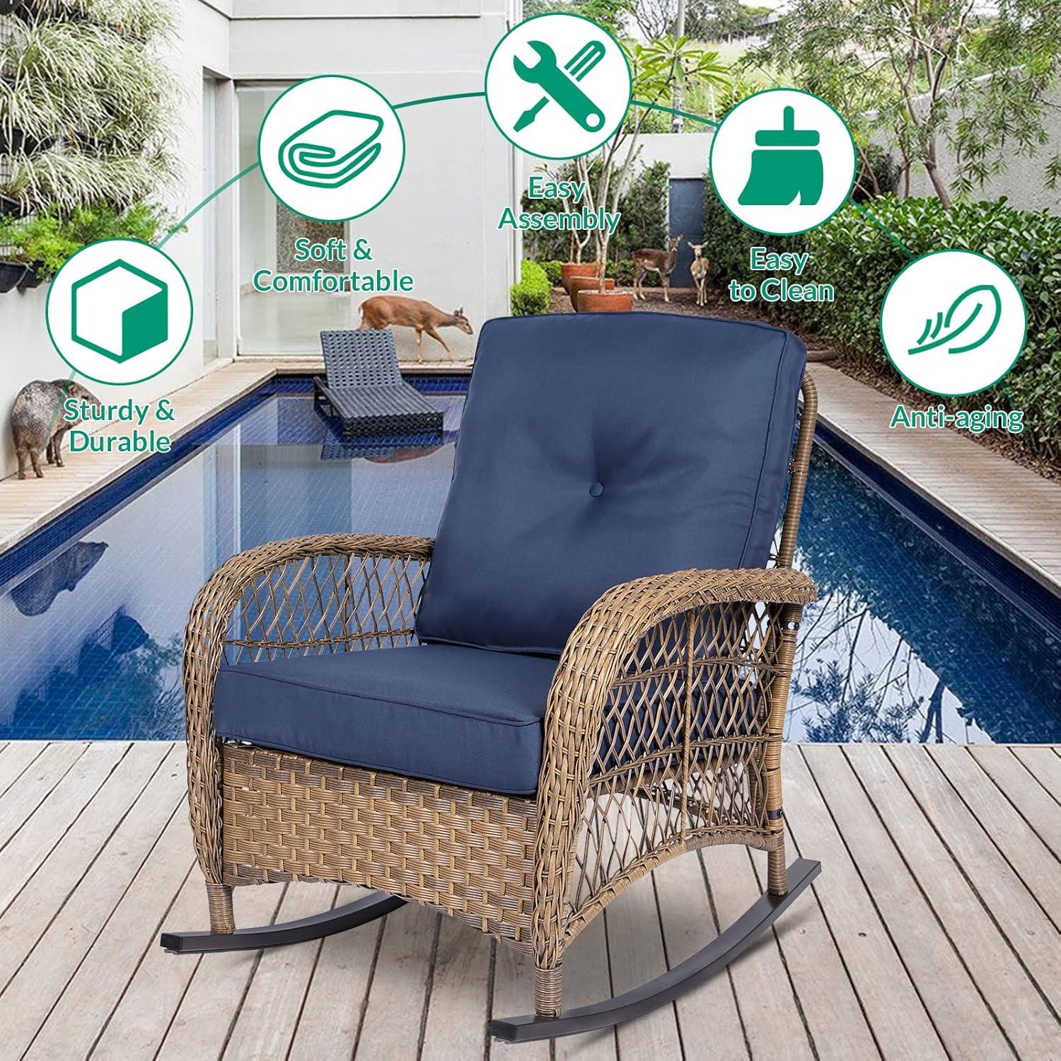 Bayou Breeze Outdoor Matina Rocking Wicker/Rattan Chair with Cushions (Set of 2)
