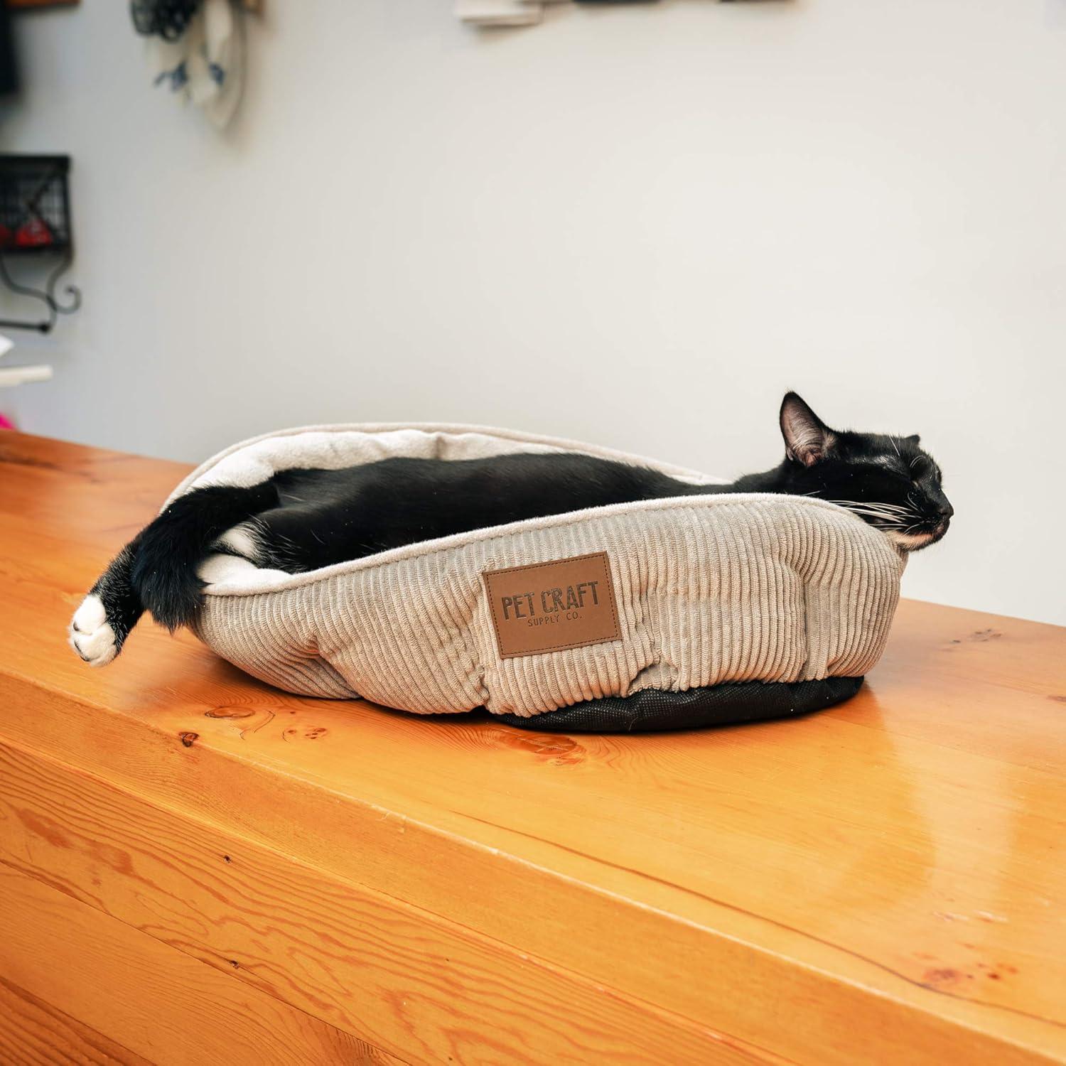 Pet Craft Supply Sleeper Self Warming Calming Cat Bed with Ultra Soft Luxury Plush & Refillable Catnip Pouch, Grey