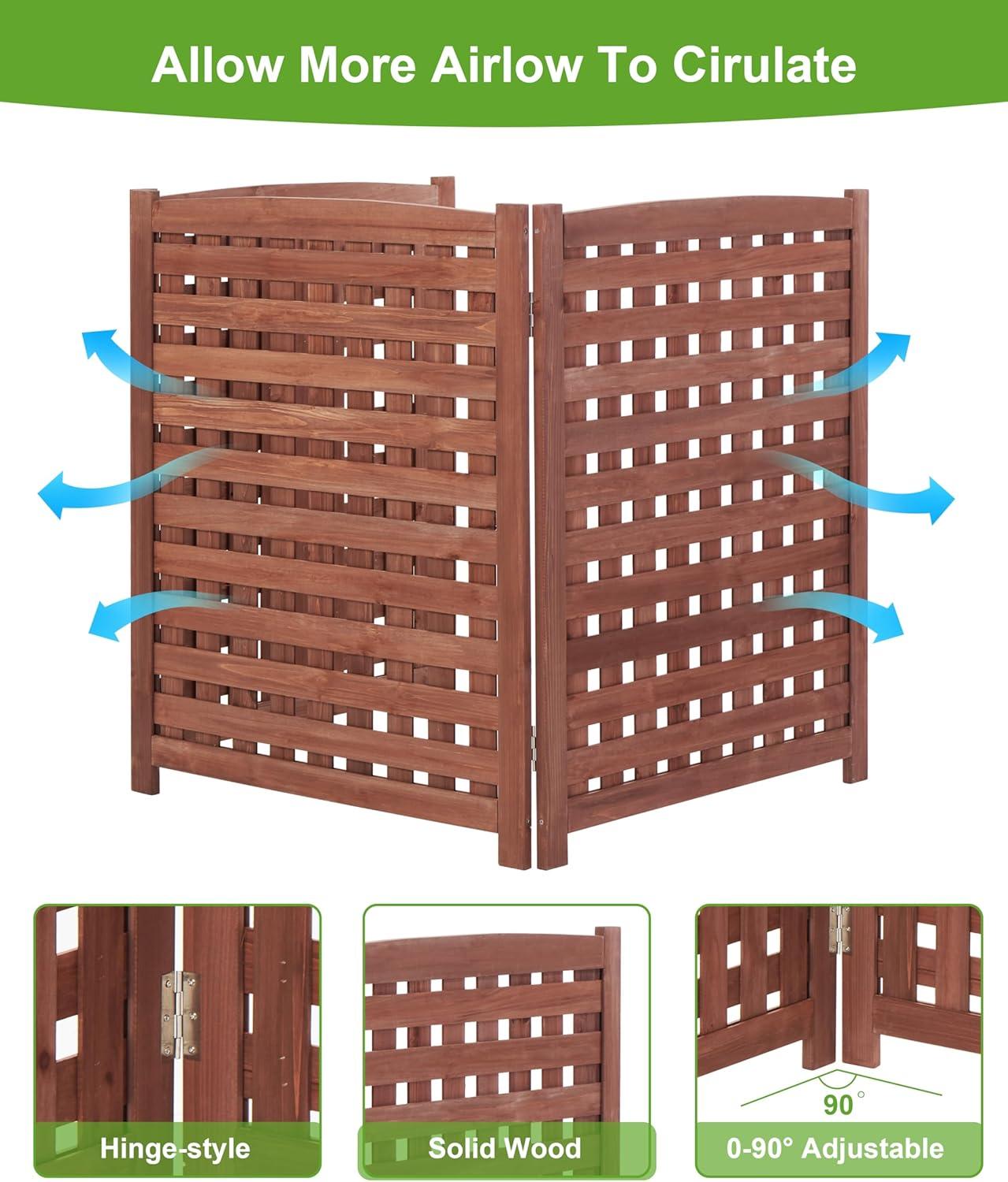3-Panel Outdoor Air Conditioner Fence Screen, Outside Wood Privacy Fence, 32" W x 38" H