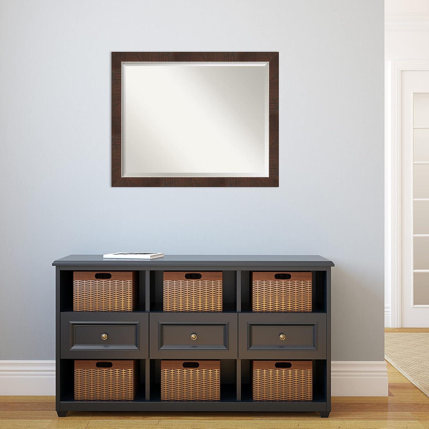 Amanti Art 32" x 26" Wildwood Framed Bathroom Vanity Wall Mirror Brown: Modern Rectangle, Beveled, Wall Mount, Polystyrene Frame