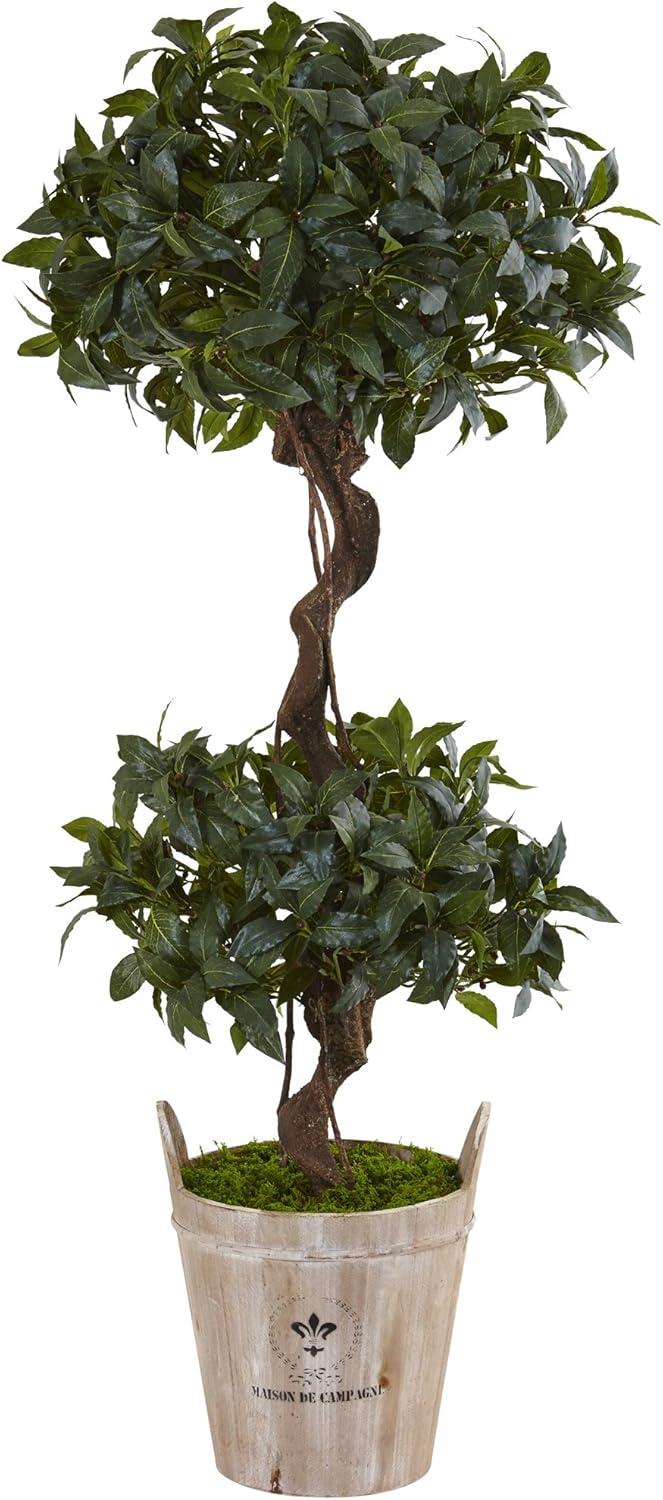 4.5' Artificial Sweet Bay Double Topiary Tree in Farmhouse Planter