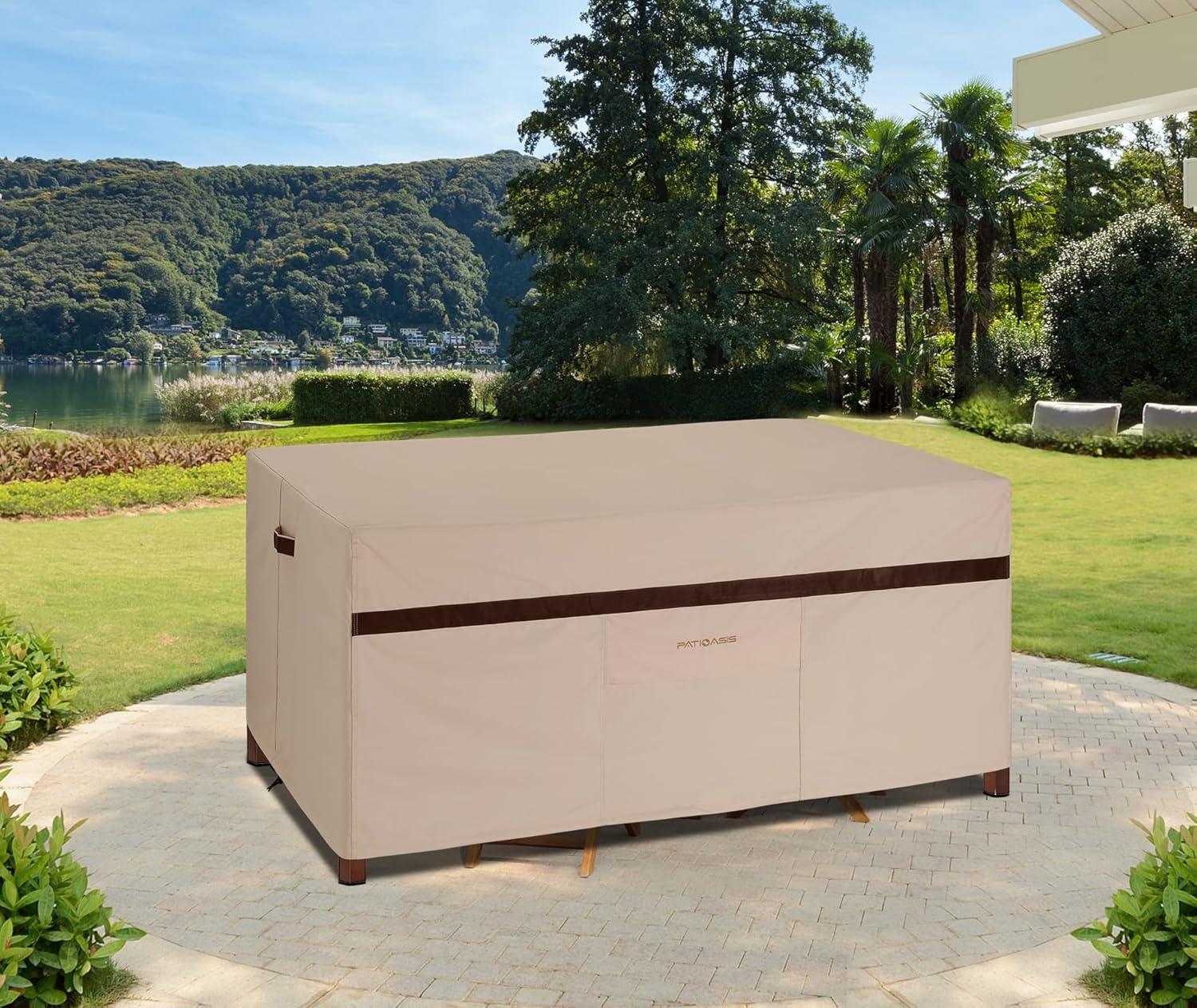 Rectangle Outdoor Dining Set Cover for Table and Chairs 90''L x 64''W x 28''H Waterproof Heavy Duty 600D Rectangular Patio Table Covers with 9 Piece Chairs Anti-Fading