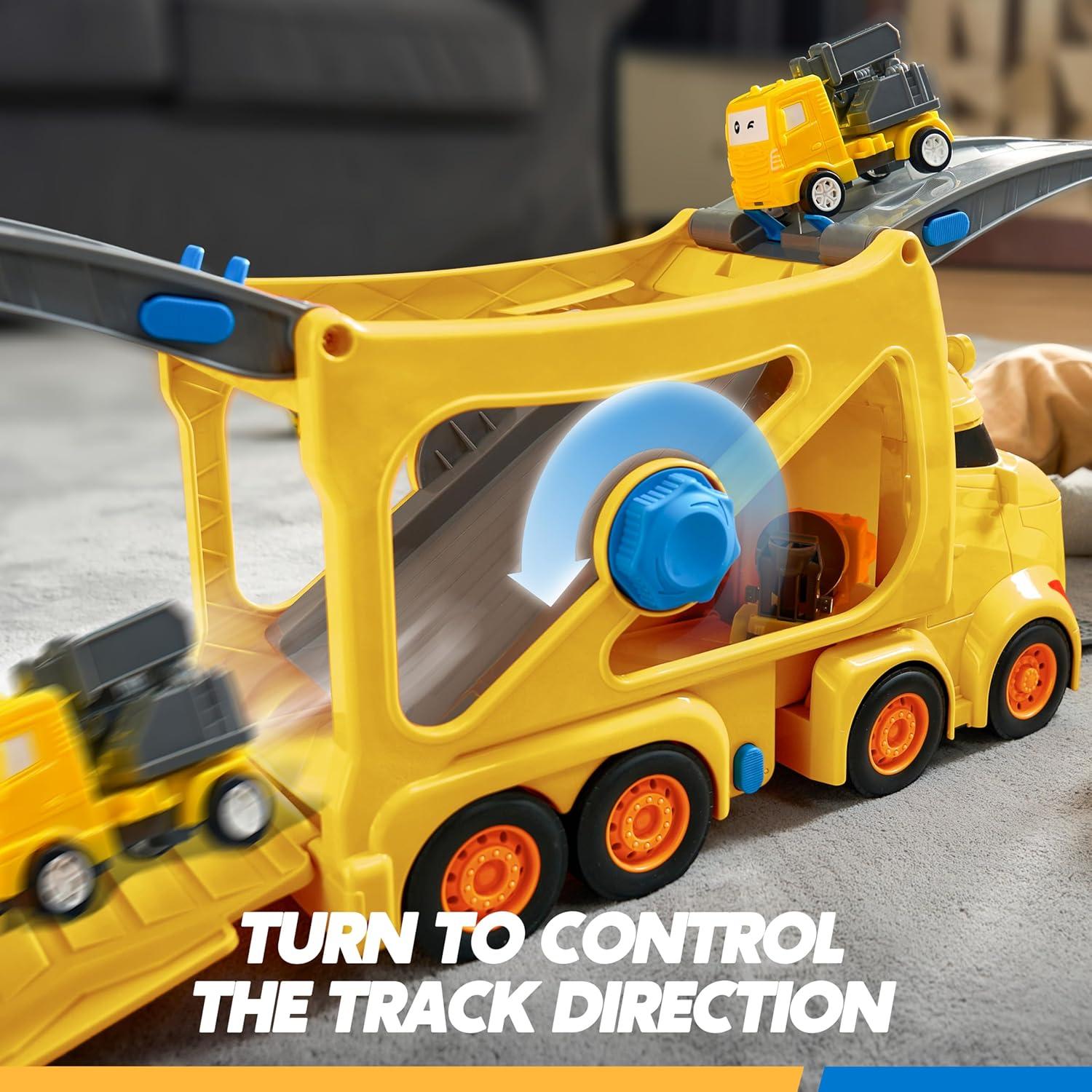 Extra Large Toy Cars for Toddlers, 3-Layer Construction Trucks for 2 3 4 Year Old Boys, 7-in-1 Big Transport Vehicle Carrier Truck with Siren & Lights and 6 Toy Cars, Birthday Gifts for Boys Kids