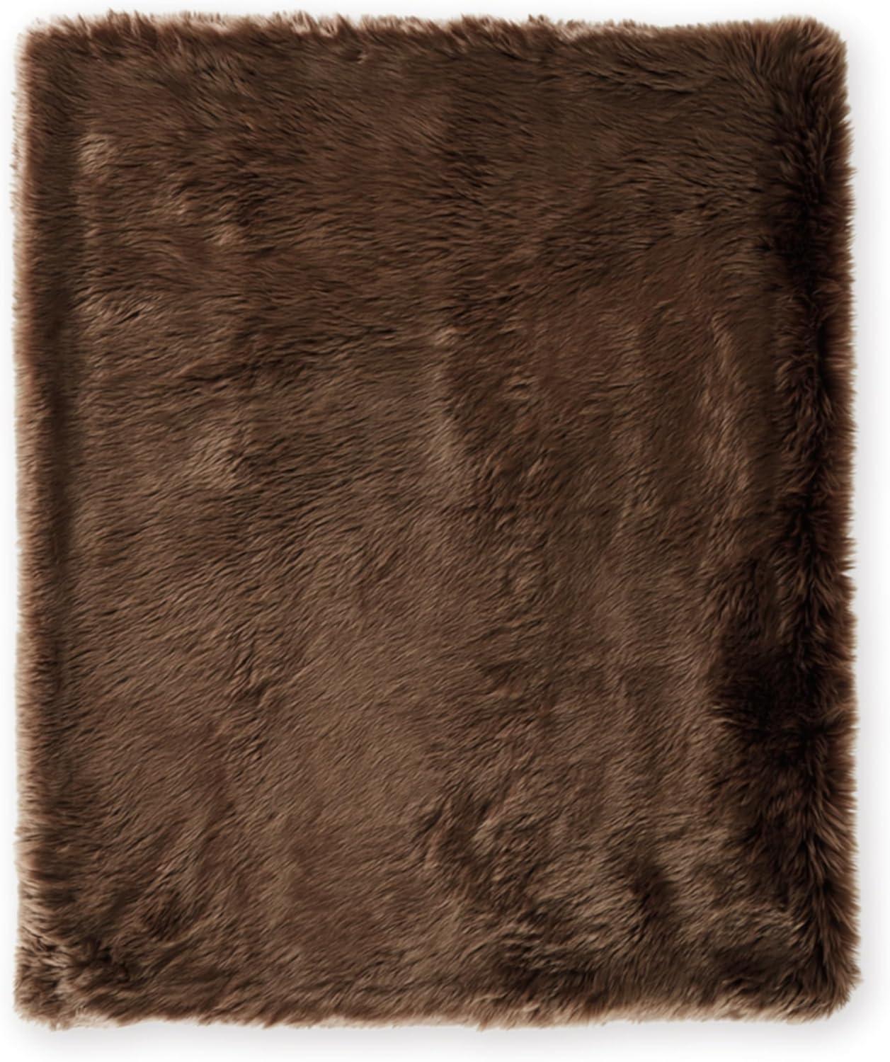 Luxurious Dark Brown Reversible Faux Fur Throw Blanket