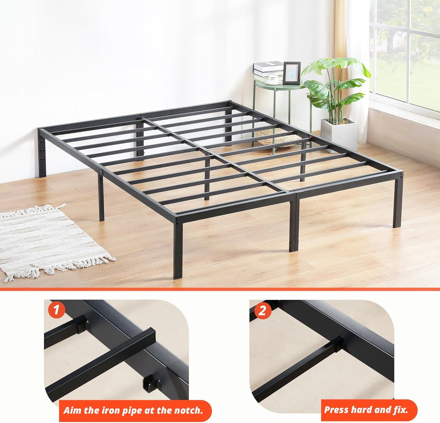 PrimaSleep 18 Inch Heavy Duty Steel Slat Anti-Slip Support, Easy Assembly Platform Bed frame, Noise Free Steel Mattress Foundation, Maximum Storage, No Box Spring Needed, Black, King Size