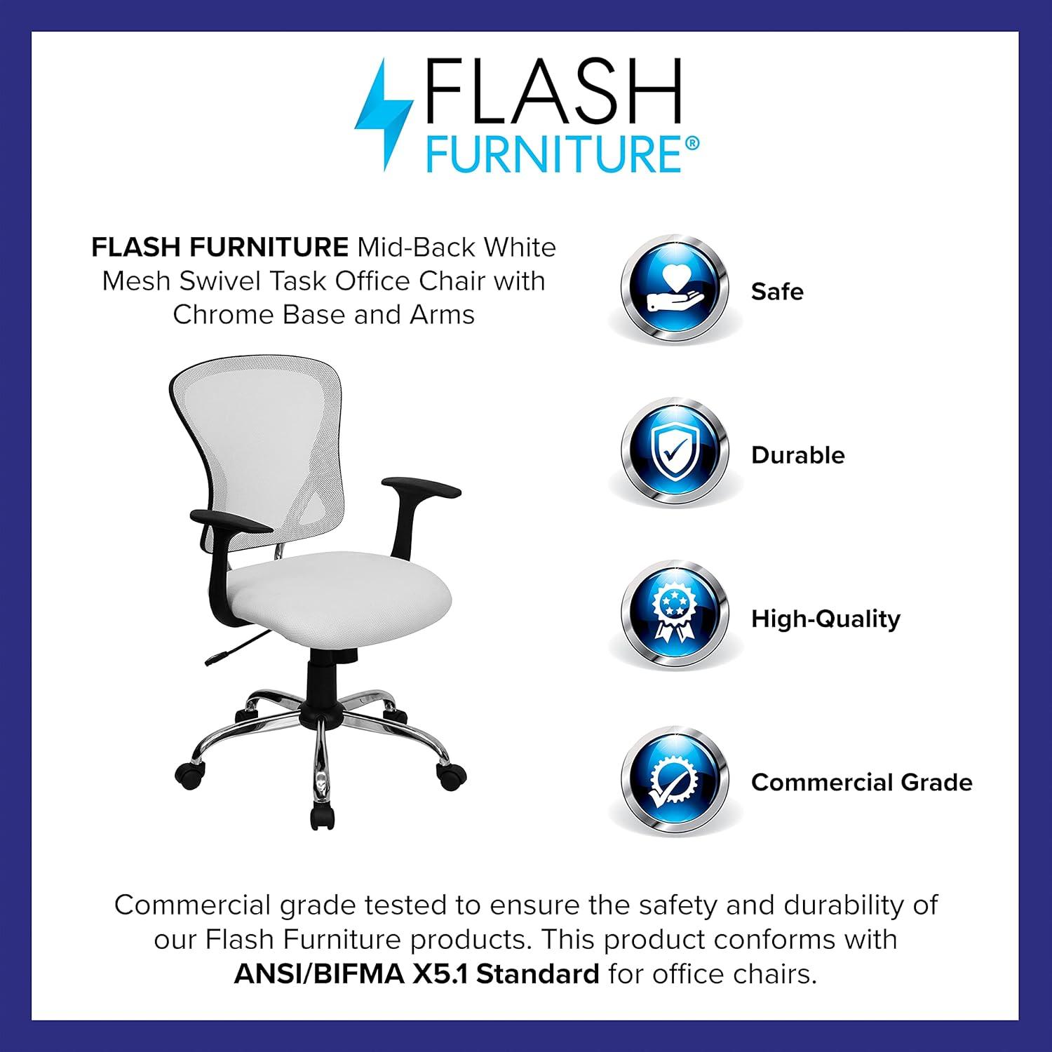 Flash Furniture Mid-Back Mesh Swivel Task Office Chair with Chrome Base and Arms