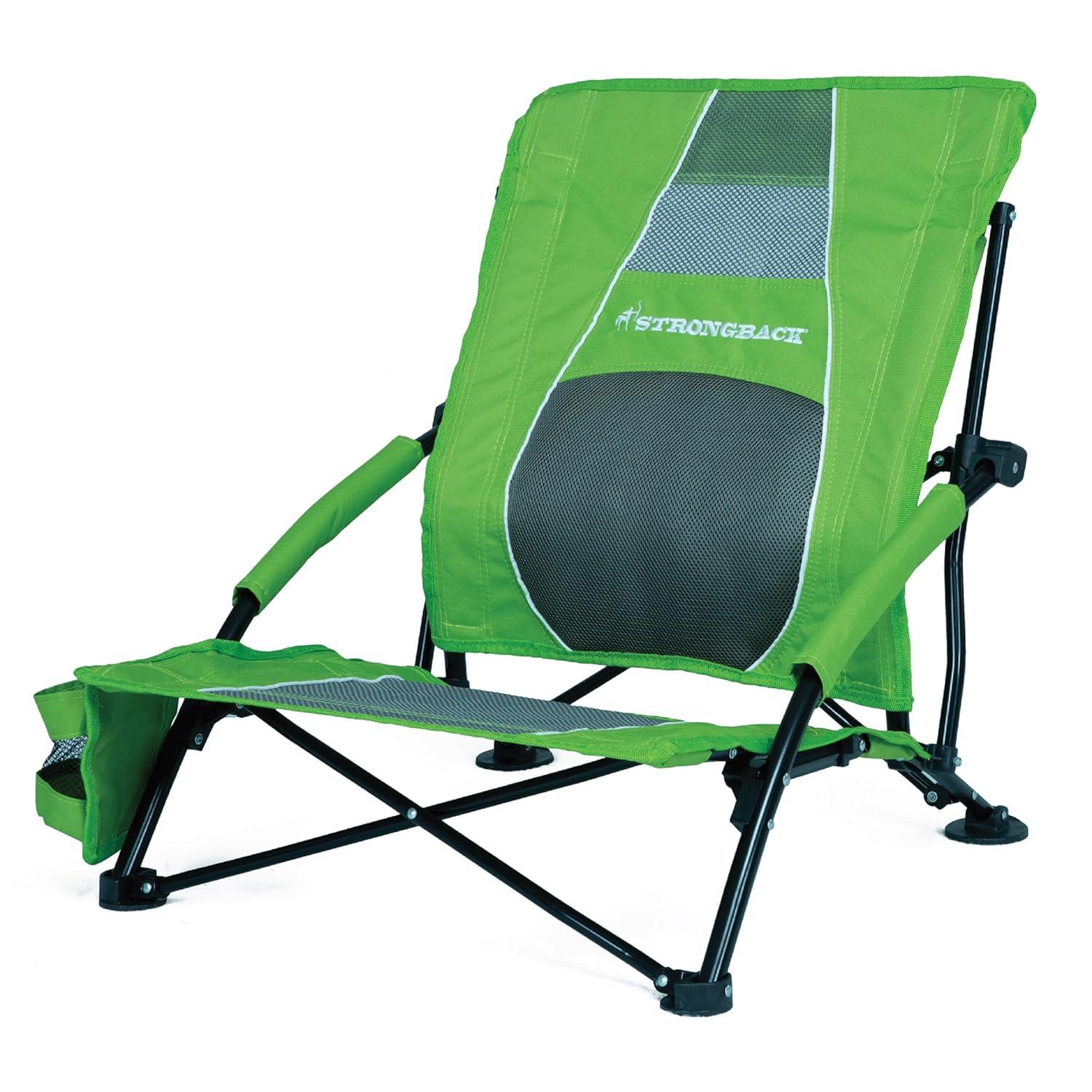 Strongback Low Gravity Beach Chair with Lumbar Back Support, Folding Lime Green