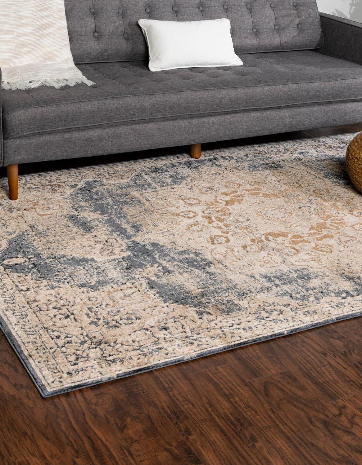 Eliza Blue and Khaki Stain-Resistant Synthetic 8' x 10' Rug