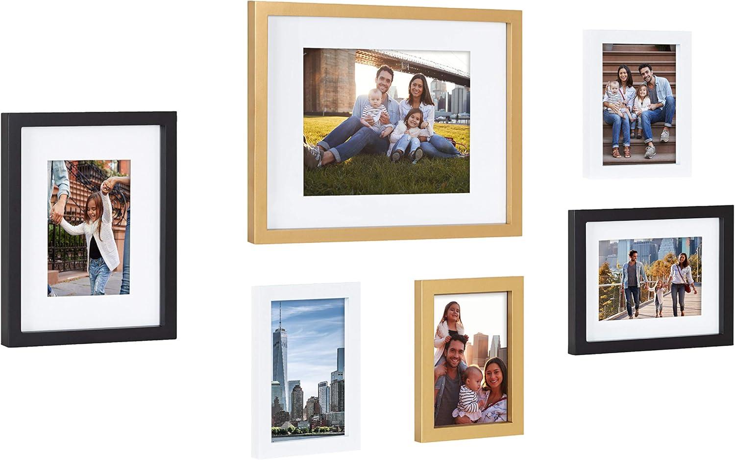 6pc Gallery Frame Box Set Gold/Black/White - Kate & Laurel All Things Decor: MDF Material, Sawtooth Hanger, Beveled Mat