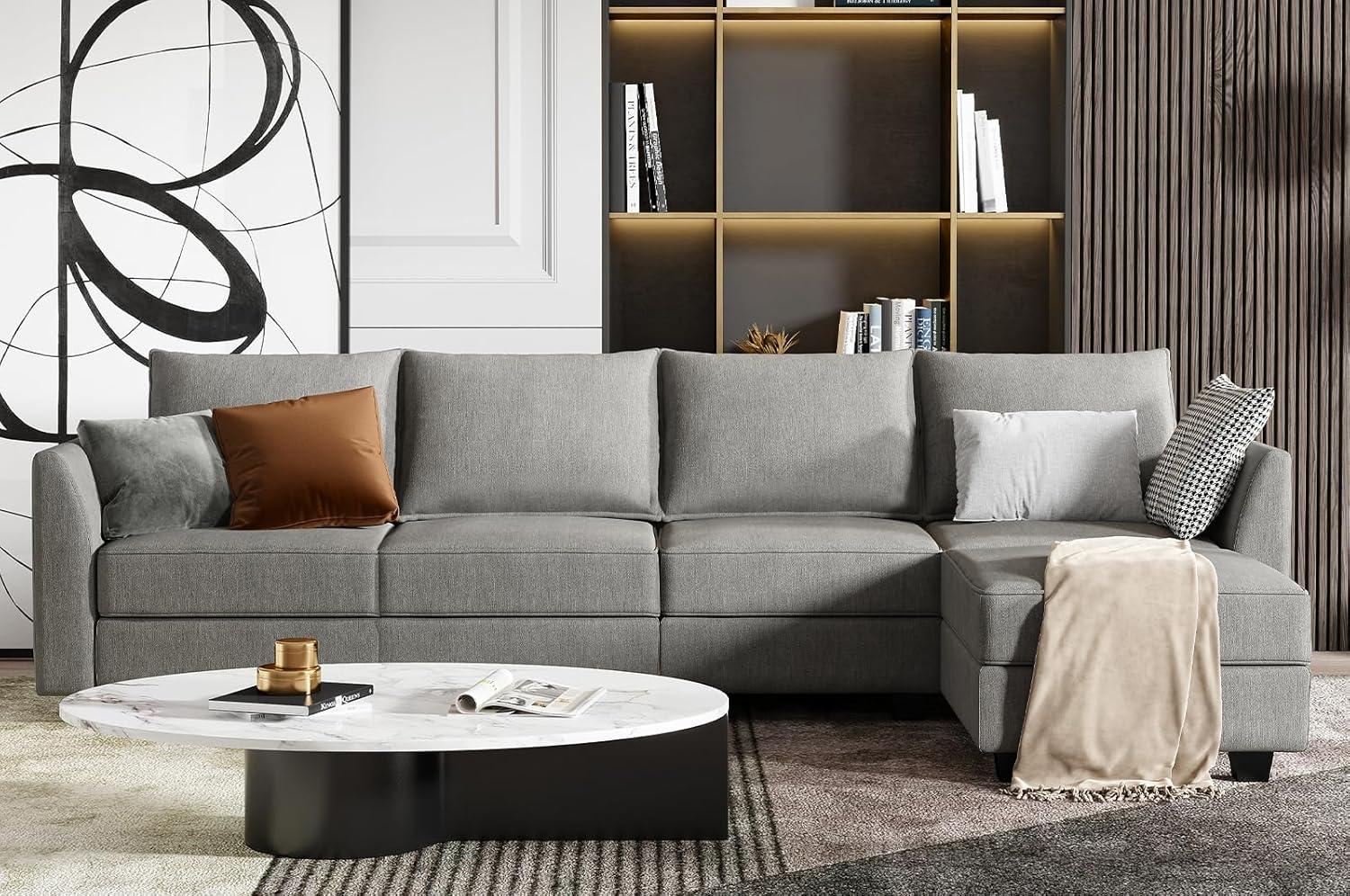 Gray Fabric U-Shaped Sectional Sofa with Storage and Track Arms