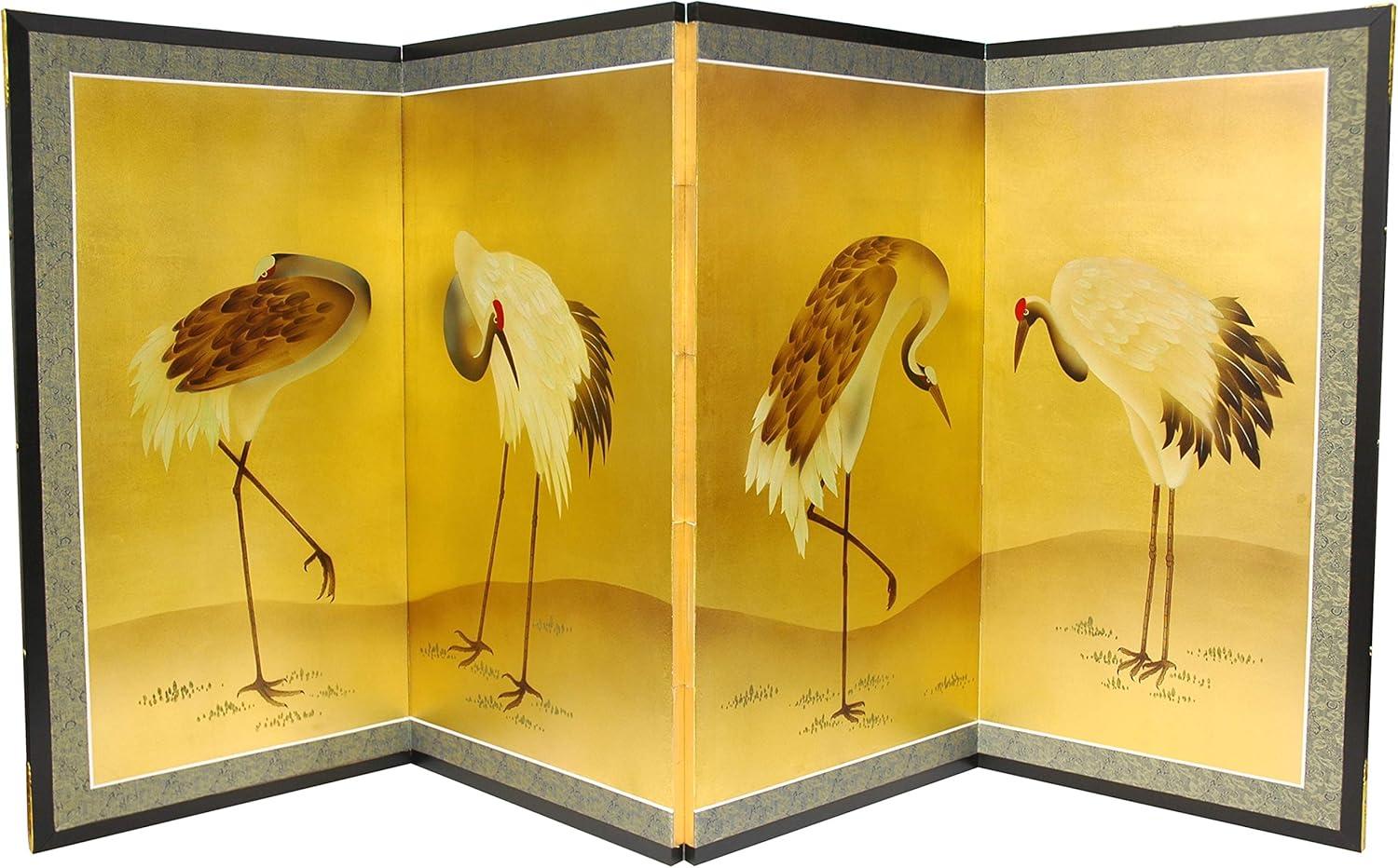 Oriental Furniture Gold Leaf Cranes, 36"H x 72"W, Gold leaf, hand painted, Oriental, Traditional, Unique pieces