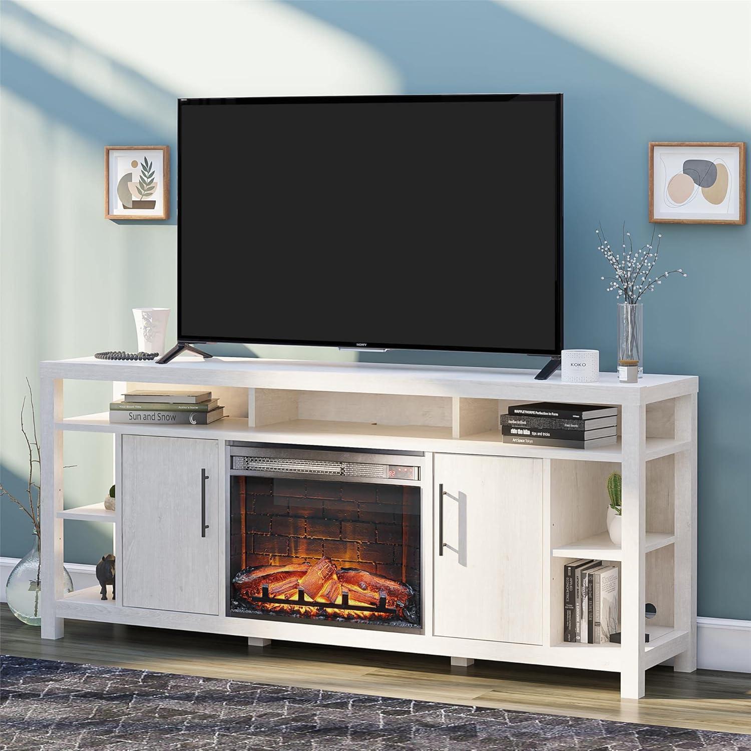 Garrick Electric Fireplace TV Console for TVs up to 75", Ivory Oak