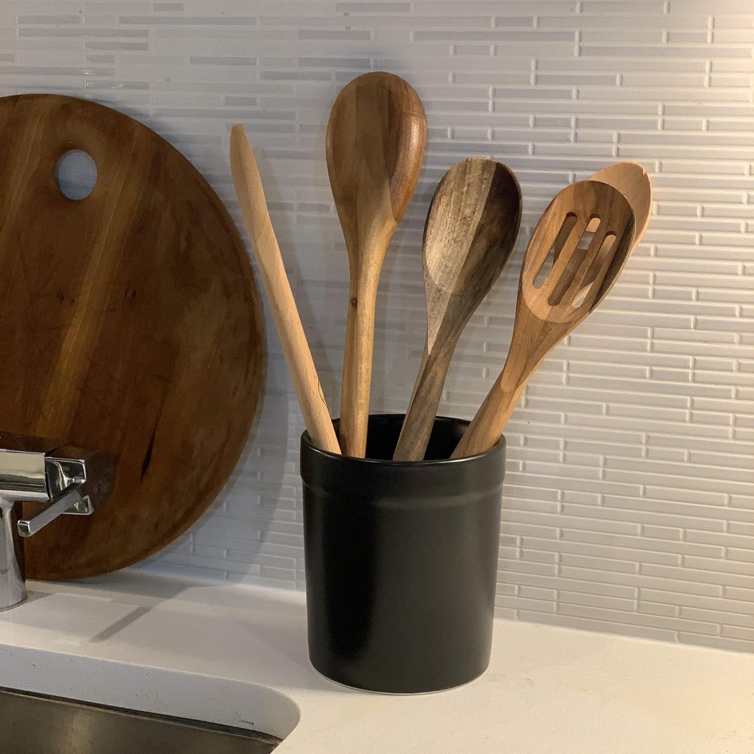 Fox Run Ceramic Kitchen Tool Holder, Black, 4.75" x 4.75" x 5.75"