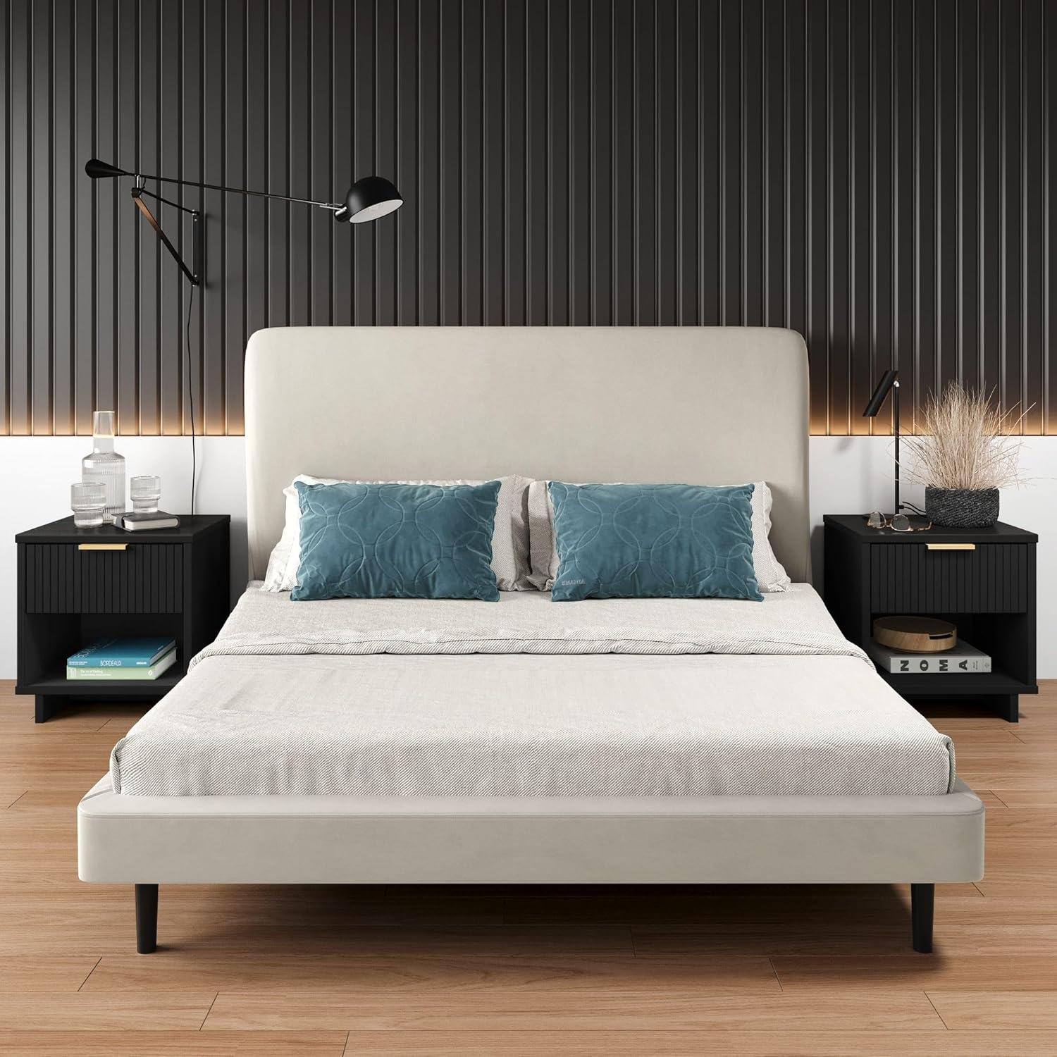 Granville Modern 2 Drawer Nightstand Light Gray - Manhattan Comfort: Soft Close, UV Finish, Metal Handles