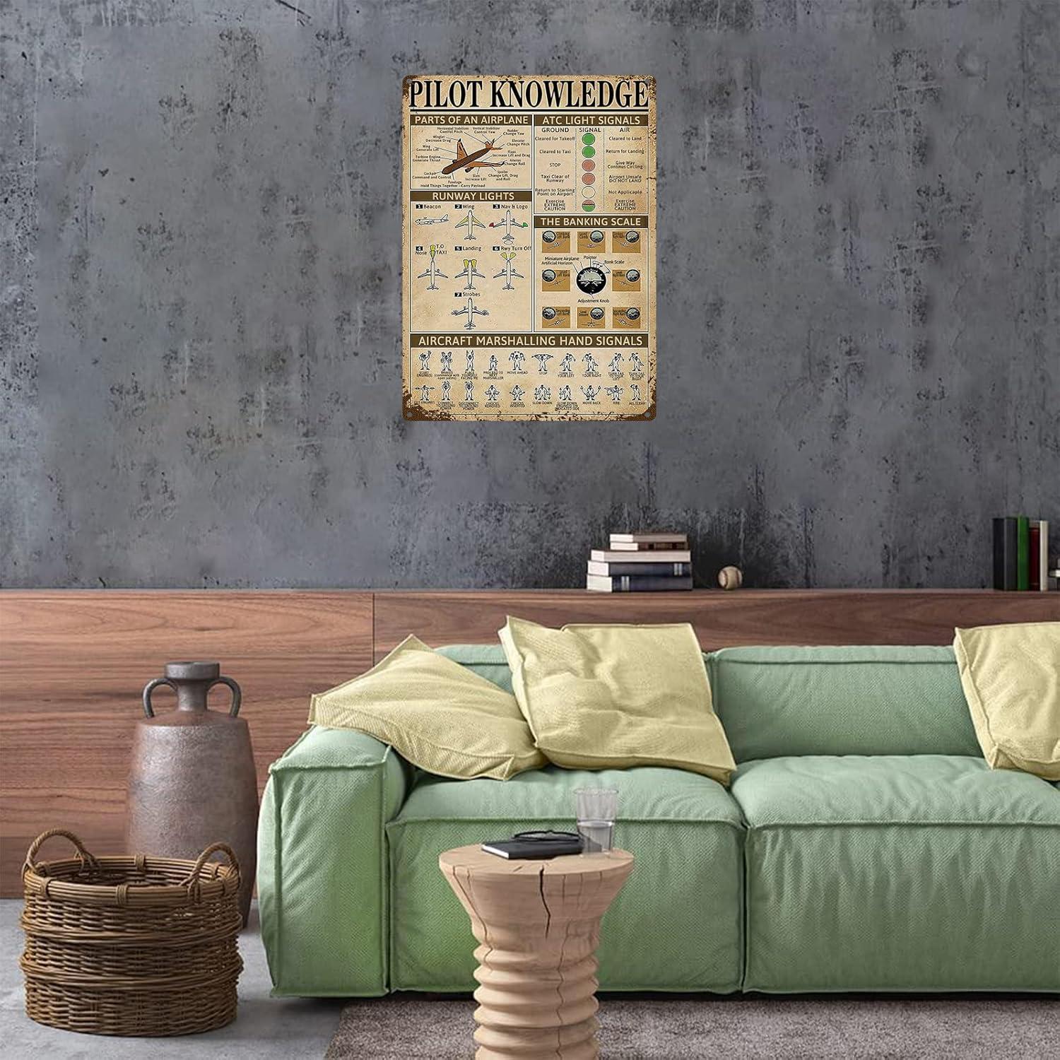 Retro Pilot Knowledge Metal Signs Vintage Airplane Decor For Home Aviation Art Wall Decor Air Plane Decorations For Boys Room Signs Gifts For Aviation Lovers WWII Posters