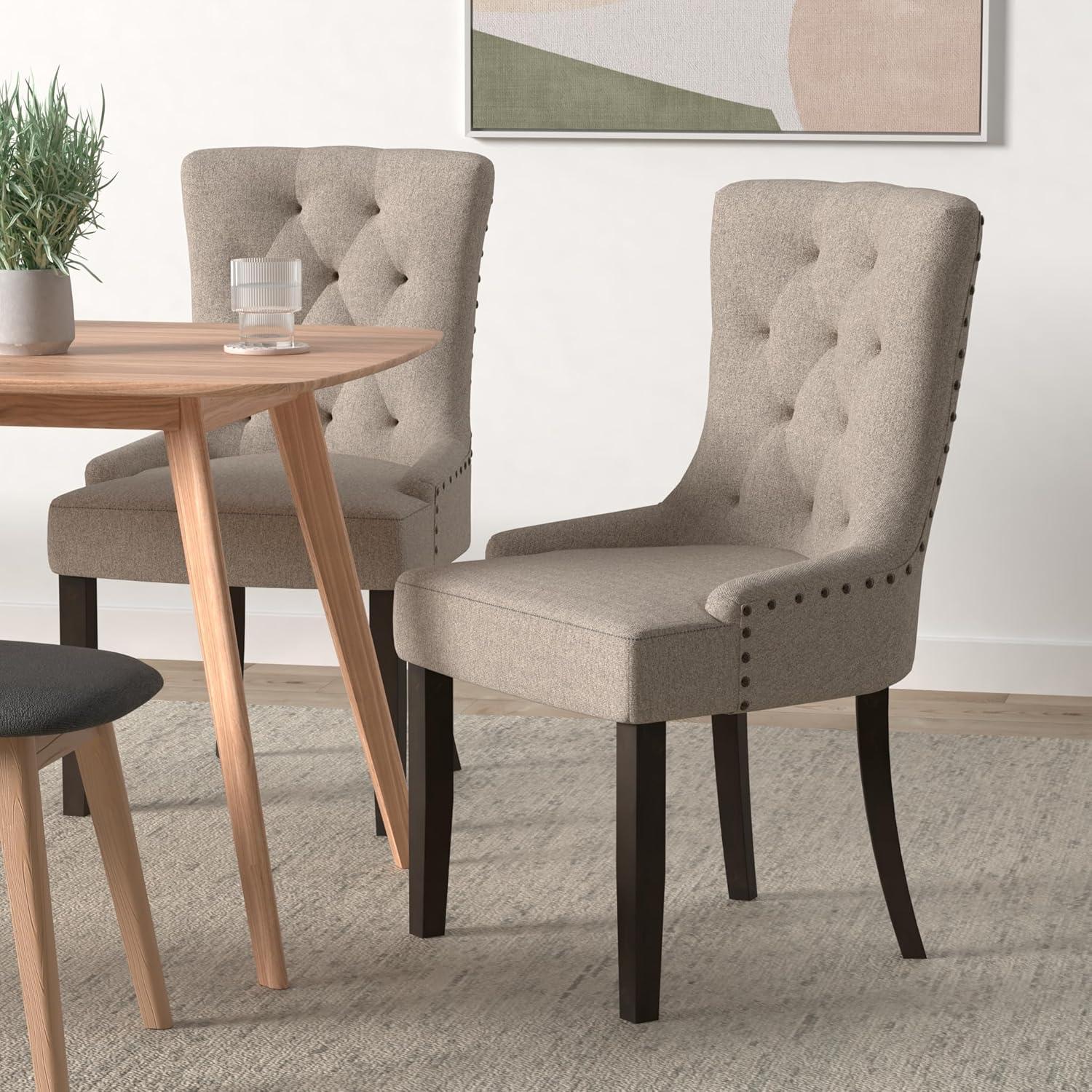 22" Farren Accent Chair Beige Fabric/Espresso Finish - Acme Furniture: Upholstered, Tufted Backrest, Nailhead Trim