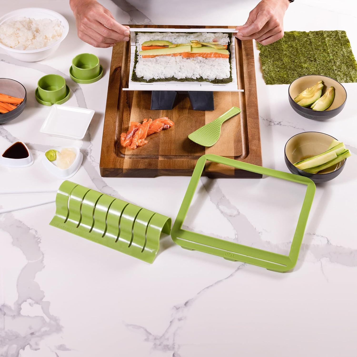 Green Plastic Sushi Making Kit with Rice Frame and Cutter