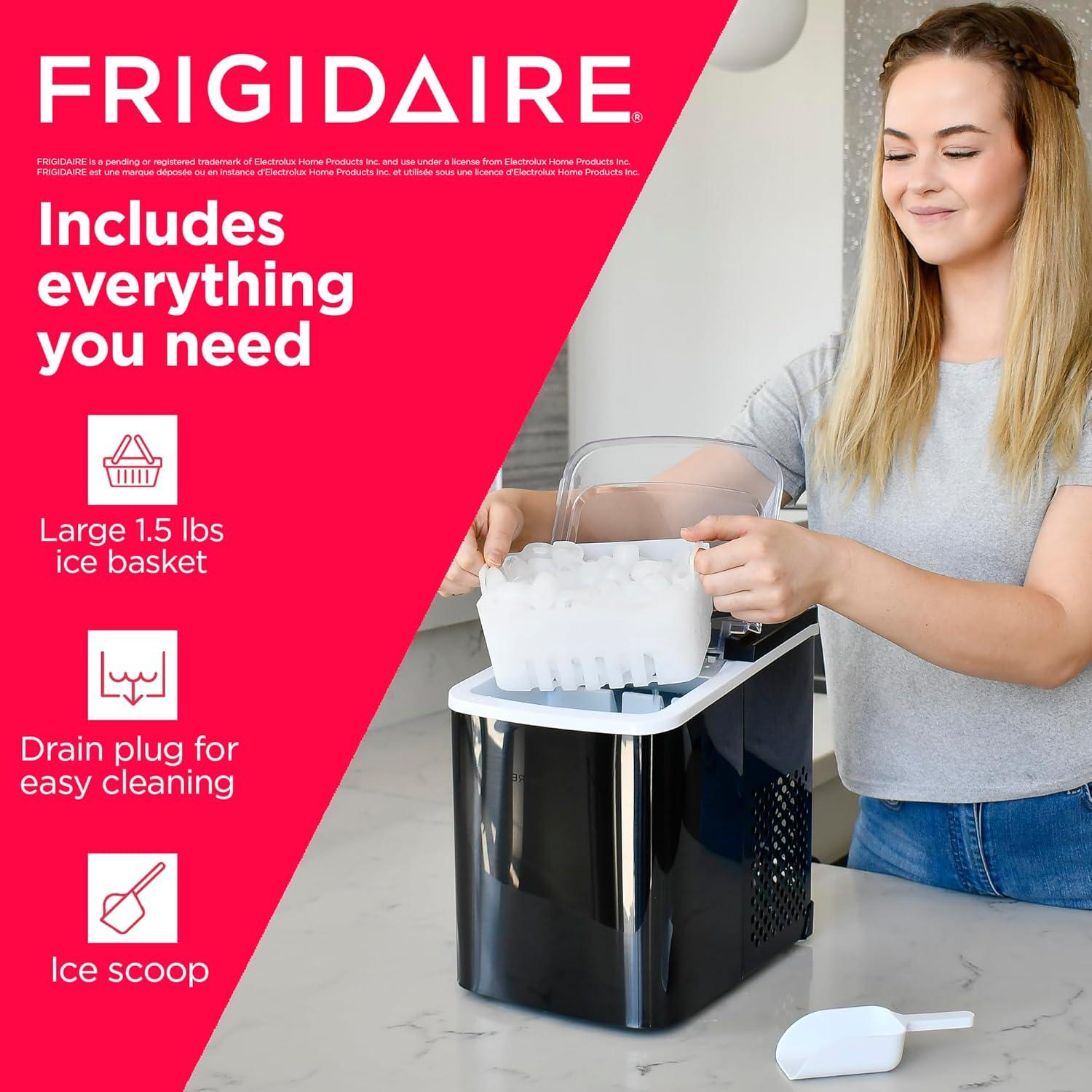 Frigidaire 26 Lbs per Day Portable Compact Maker, Ice Making Machine, Black Stainless, Medium