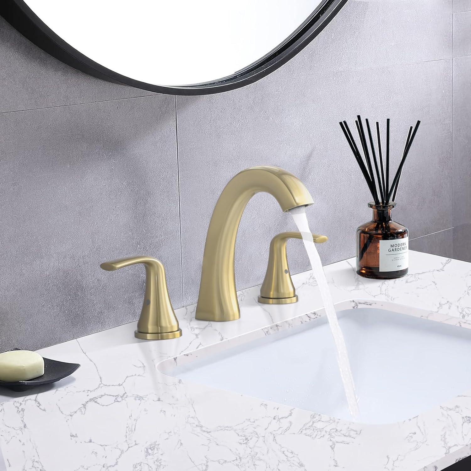 Brushed Gold 8-Inch Widespread Double Handle Bathroom Faucet