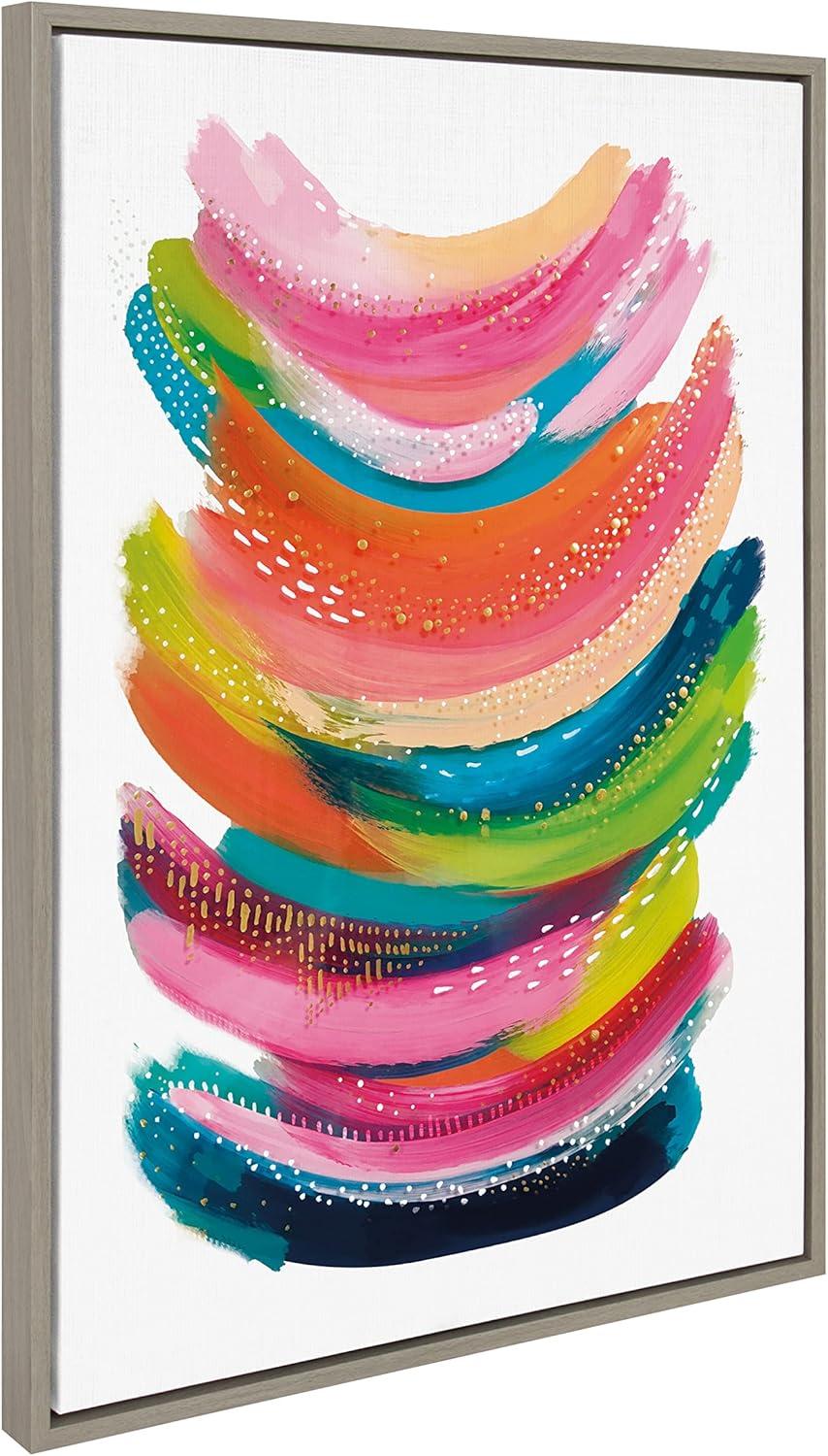 Kate and Laurel Sylvie Bright Abstract Framed Canvas Wall Art by Jessi Raulet of Ettavee, 23x33 Gray, Modern Colorful Brushstrokes Art for Wall