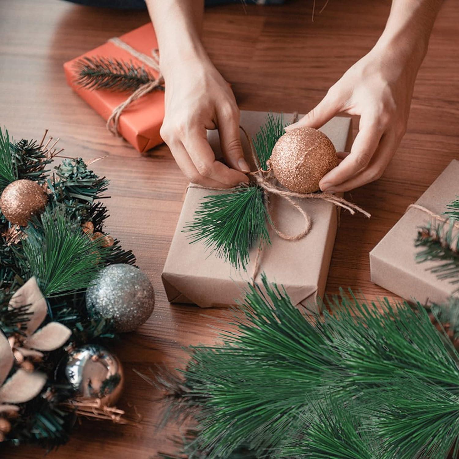 20 Pieces Artificial Pine Needles Branches Garland Small Pine Twigs Stems Picks Fake Greenery Pine Picks Green Plants Pine Needles for Christmas Garland Wreath Floral Arrangement Holiday Decoration