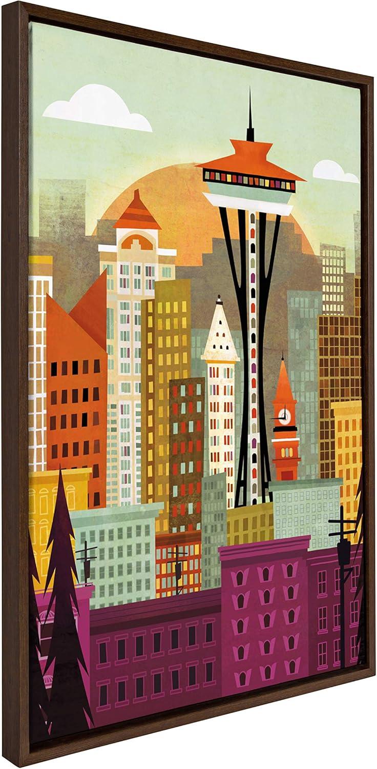 Kate and Laurel Sylvie Seattle Skyline Framed Canvas Art Print, 23" x 33", byAmber Leaders