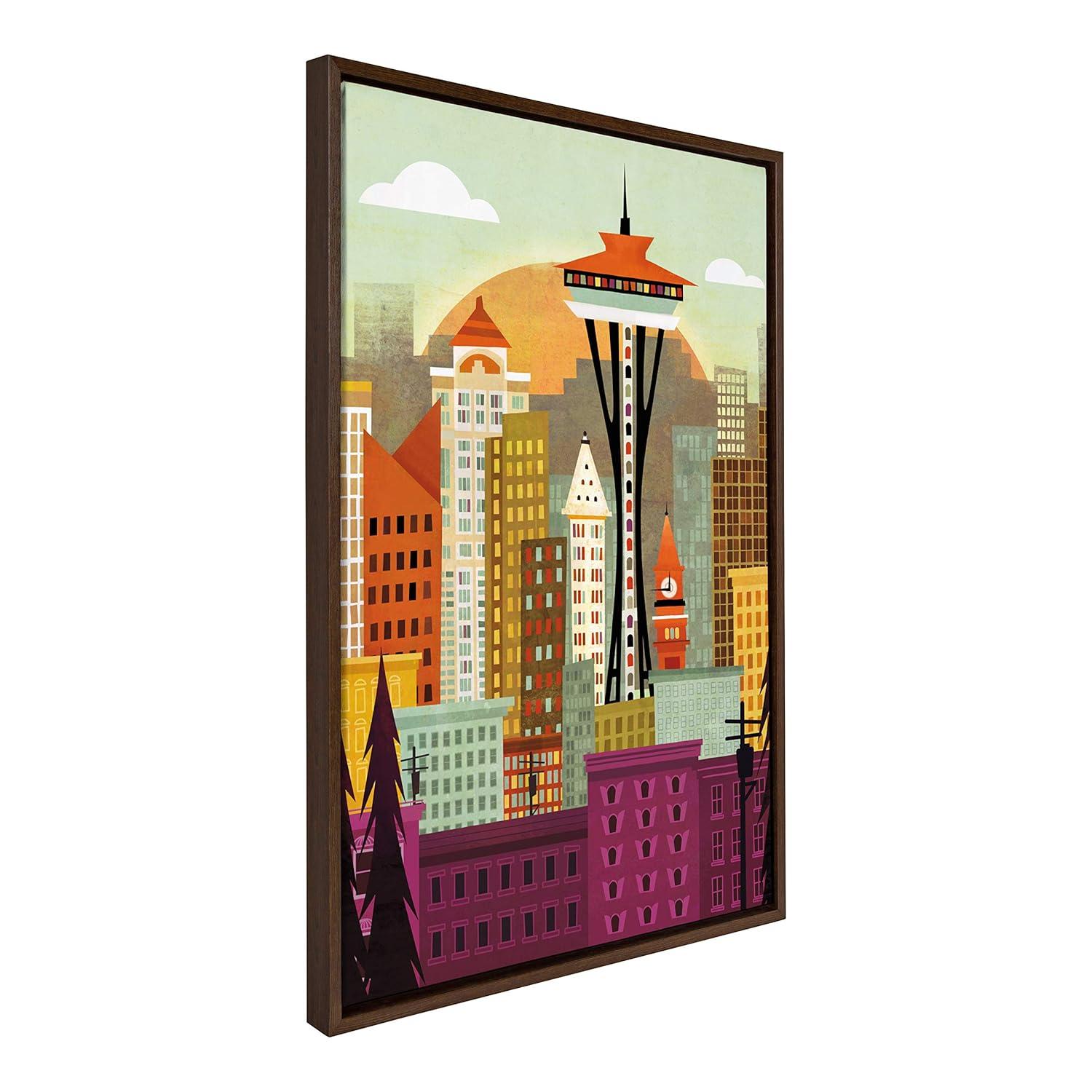 23" x 33" Sylvie Seattle Skyline Framed Canvas Wall Art by Amber Leaders Brown - Kate and Laurel