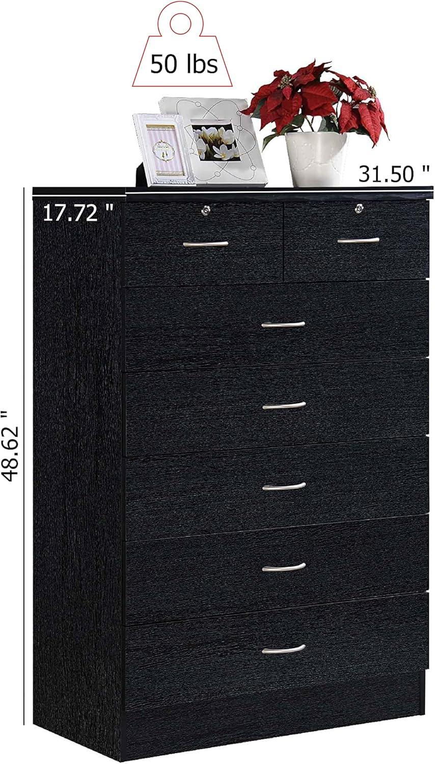 Hodedah 7-Drawer Chest with Locks on 2-Top Drawers in Black