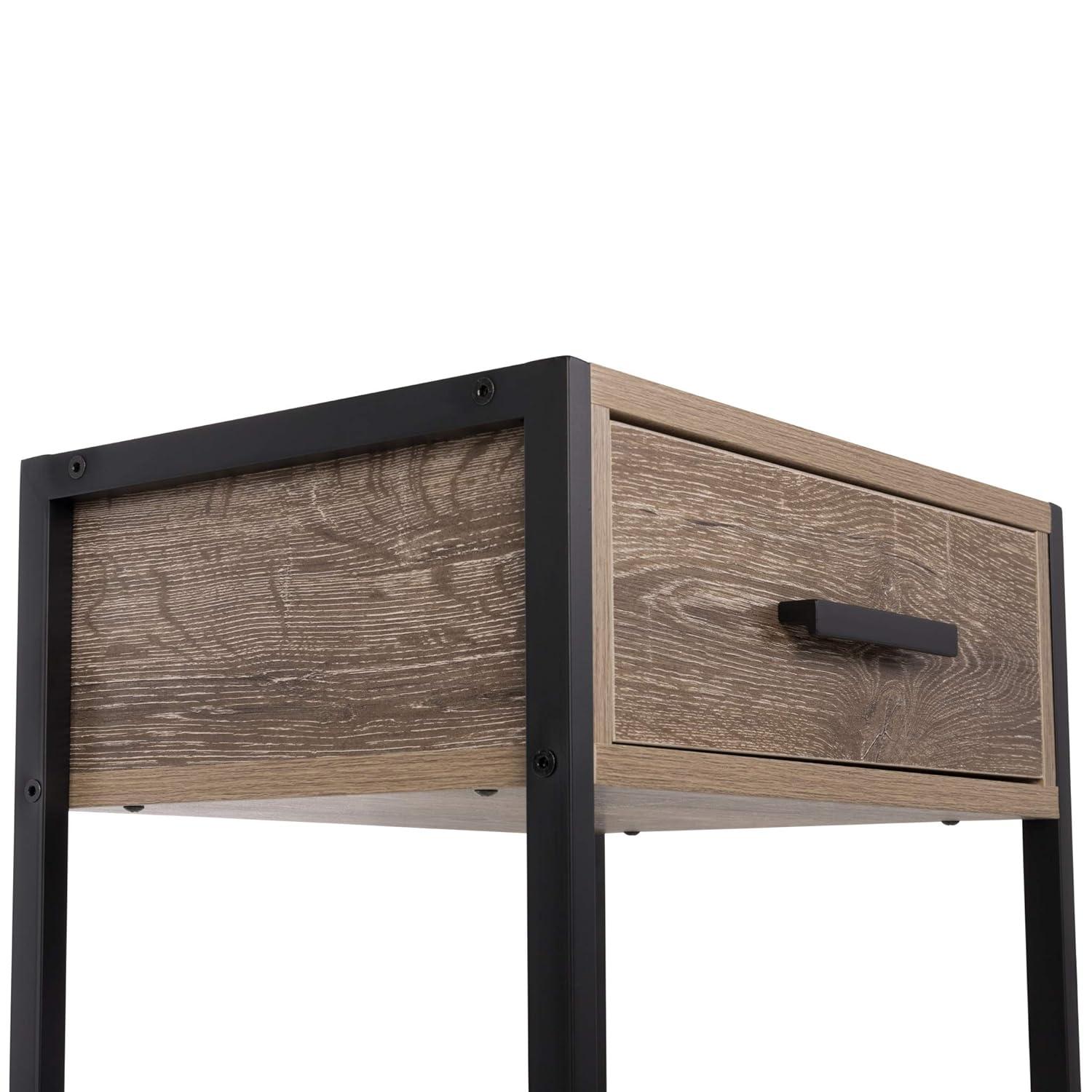 Tribeca Weathered Wood Veneer Bedside Table with Storage