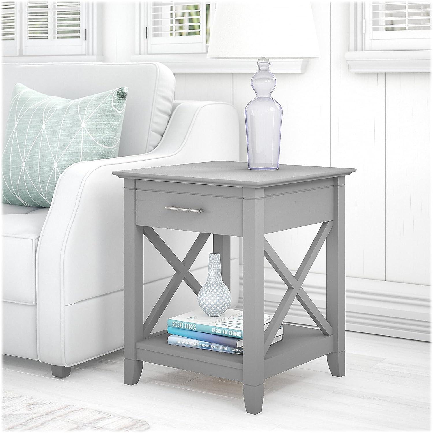 Cape Cod Gray Square Engineered Wood End Table with Storage