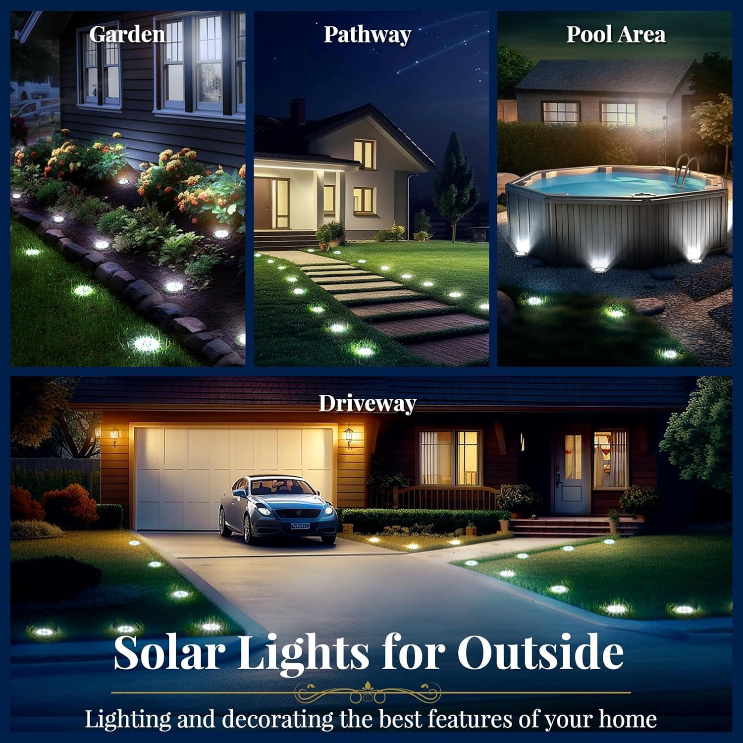 12 Pack Cool White Solar LED Pathway Lights