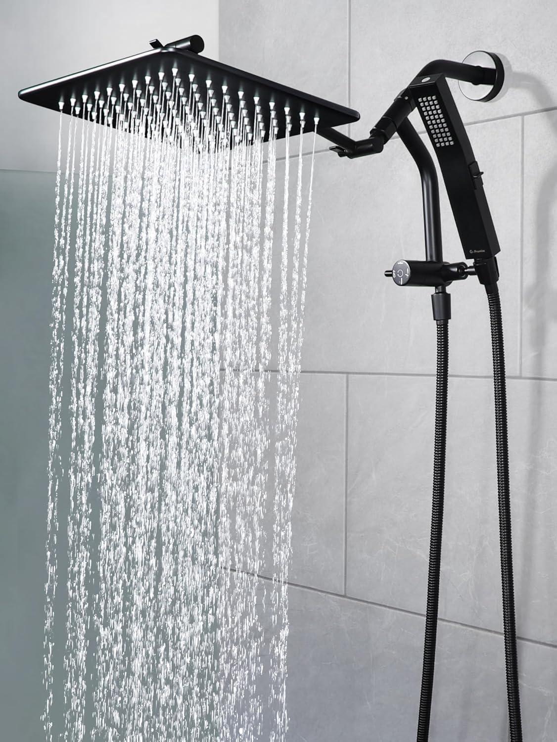 Matte Black Adjustable Rainfall Shower Head with Handheld Spray