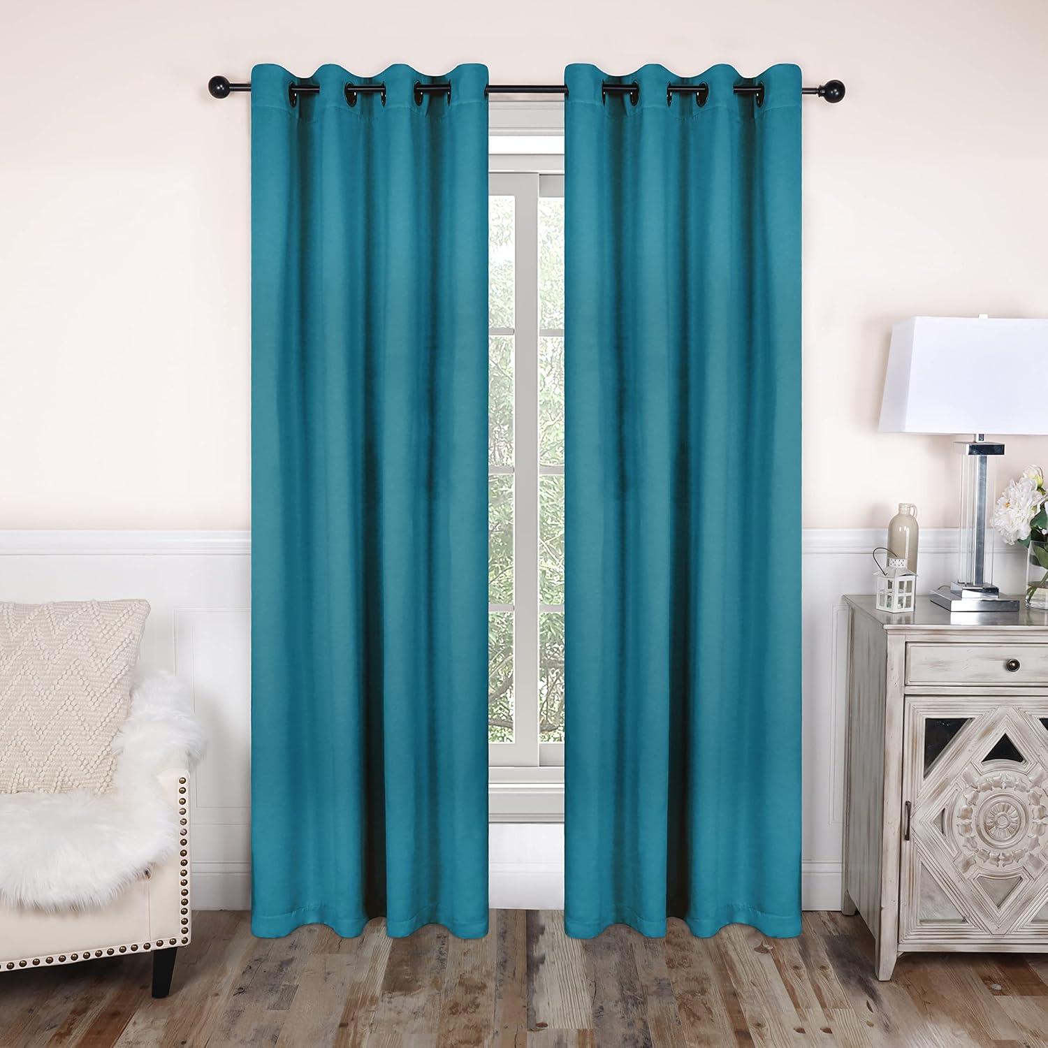 Classic Modern Solid Room Darkening Semi-Blackout Curtains, Grommets, Set of 2, 52"x108", Aqua - Blue Nile Mills