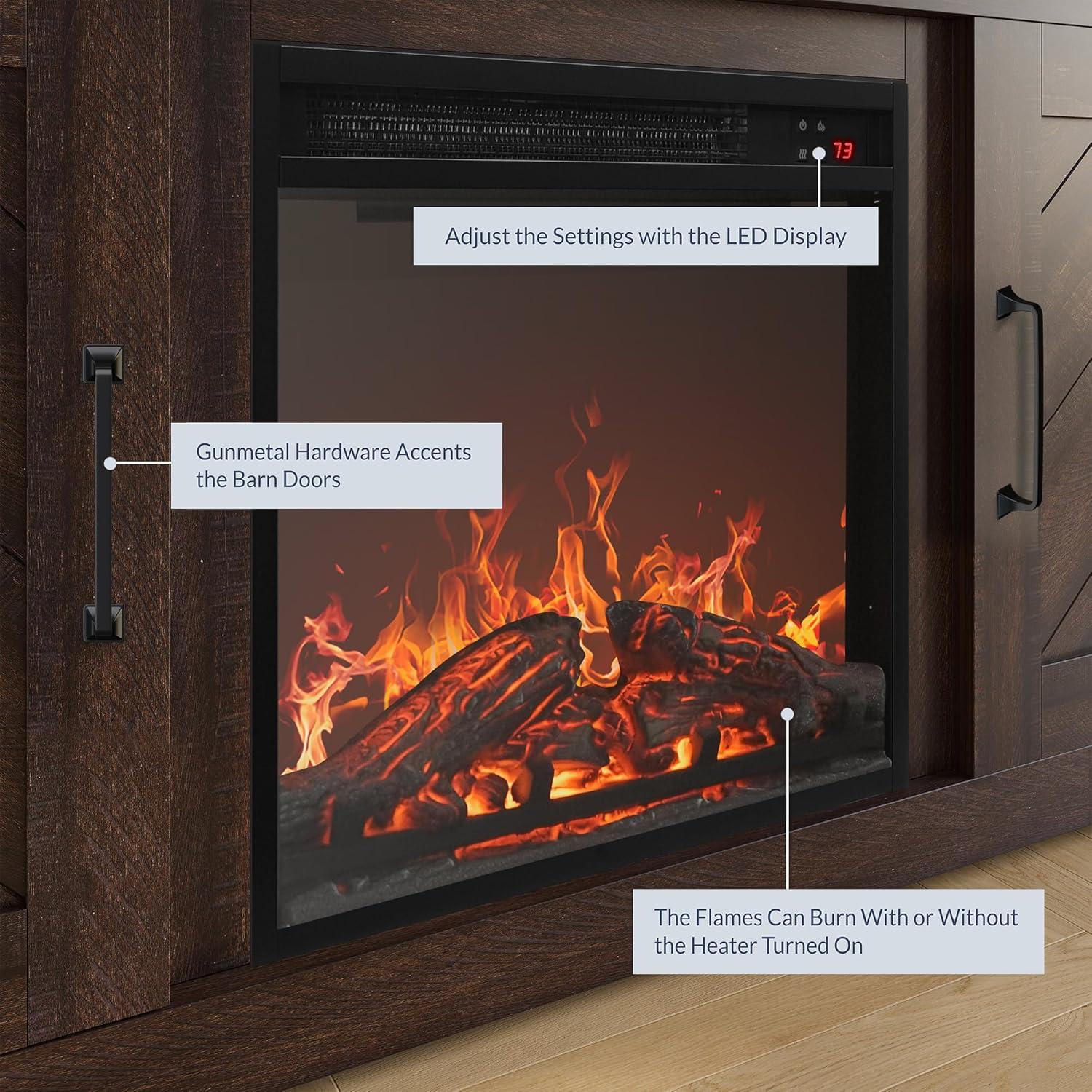 BELLEZE 58" Farmhouse TV Stand Media Entertainment Center For TVs up to 65" with 18" Fireplace - Hilo (Espresso)