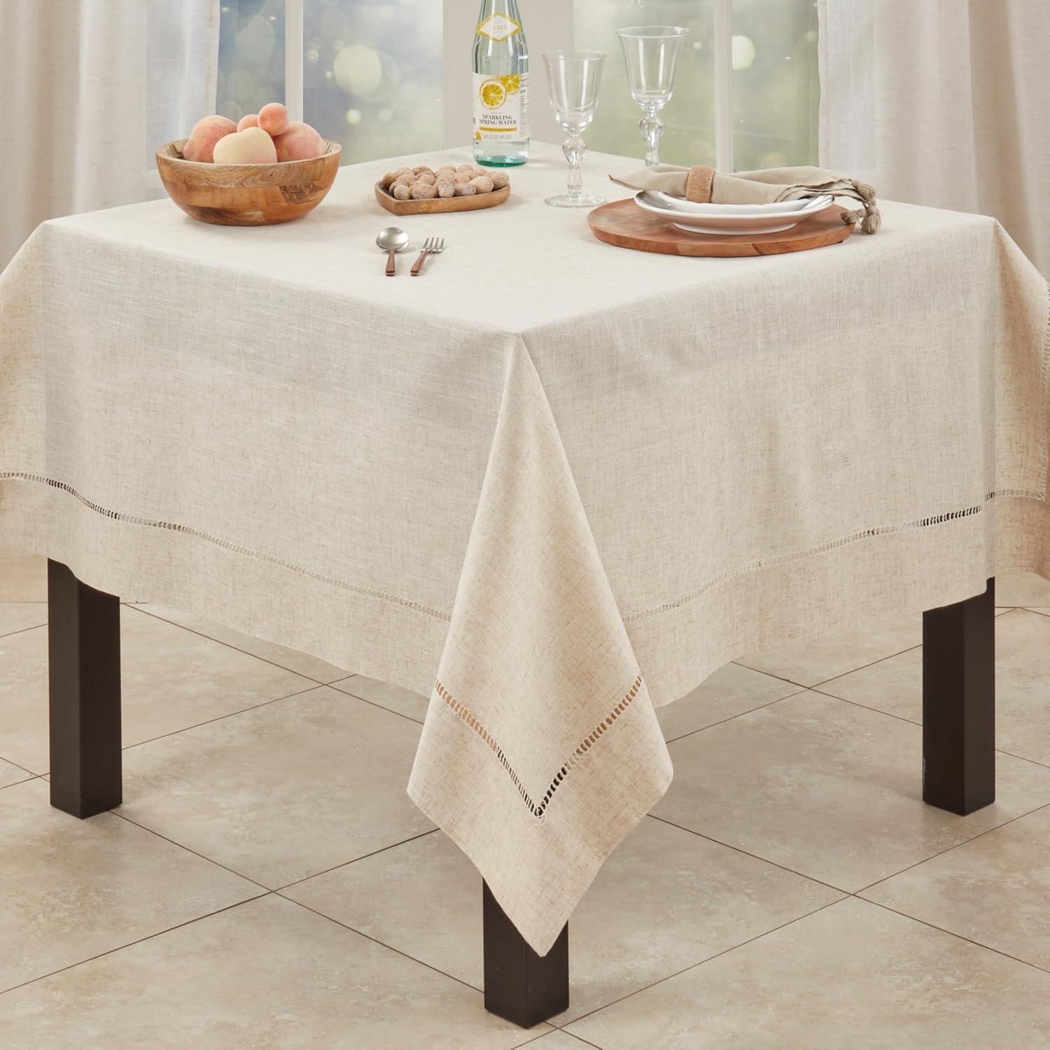 Saro Lifestyle Natural Toscana Tablecloth With Hemstitched Border