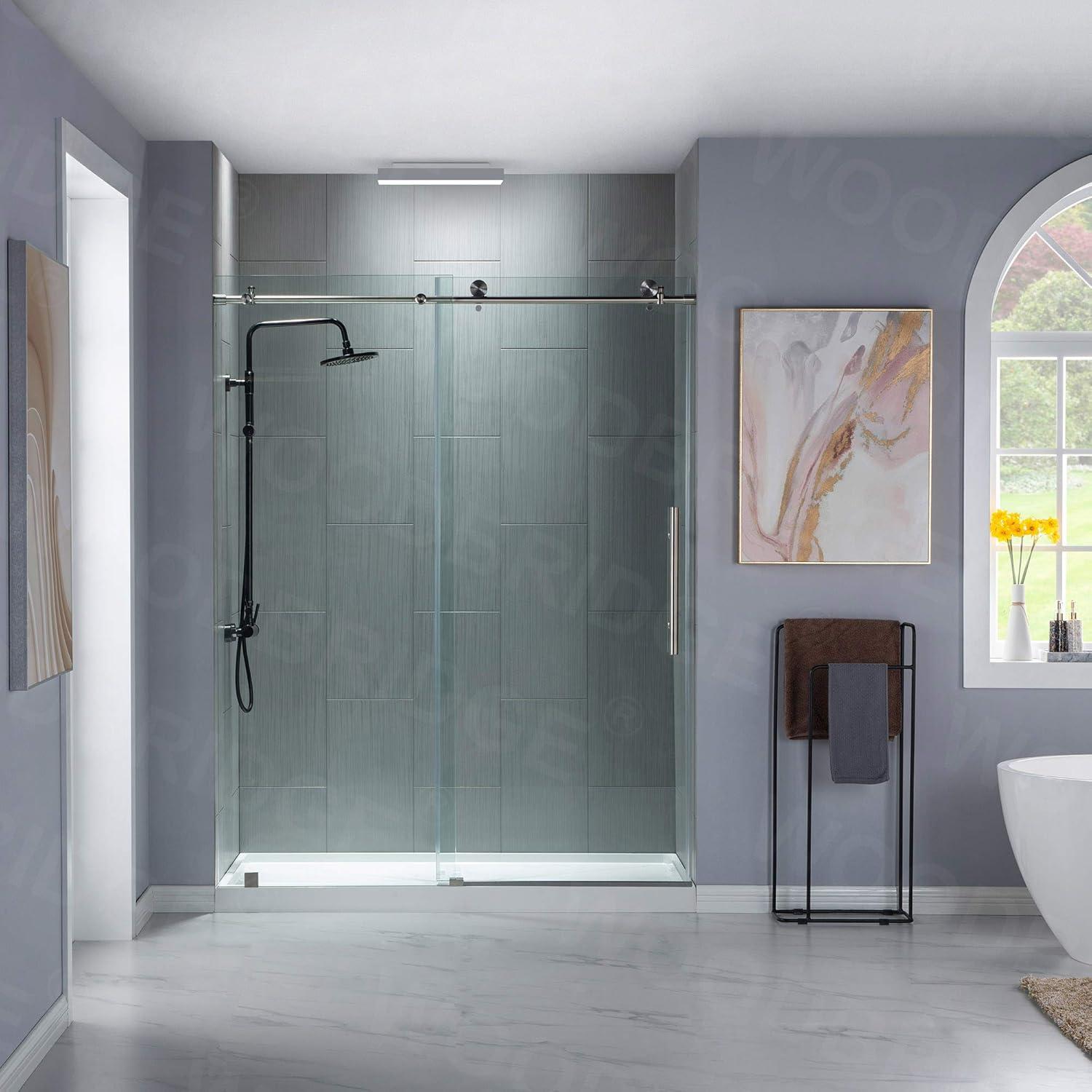 WoodBridge 56-60x76" Double Sliding Shower Door with 3/8" Thickened Upgrade Tempered Glass | Stainless Steel Hardware | Safe, Explosion-Resistant, Clear & Stylish, Sturdy & Durable  SDD6076-B