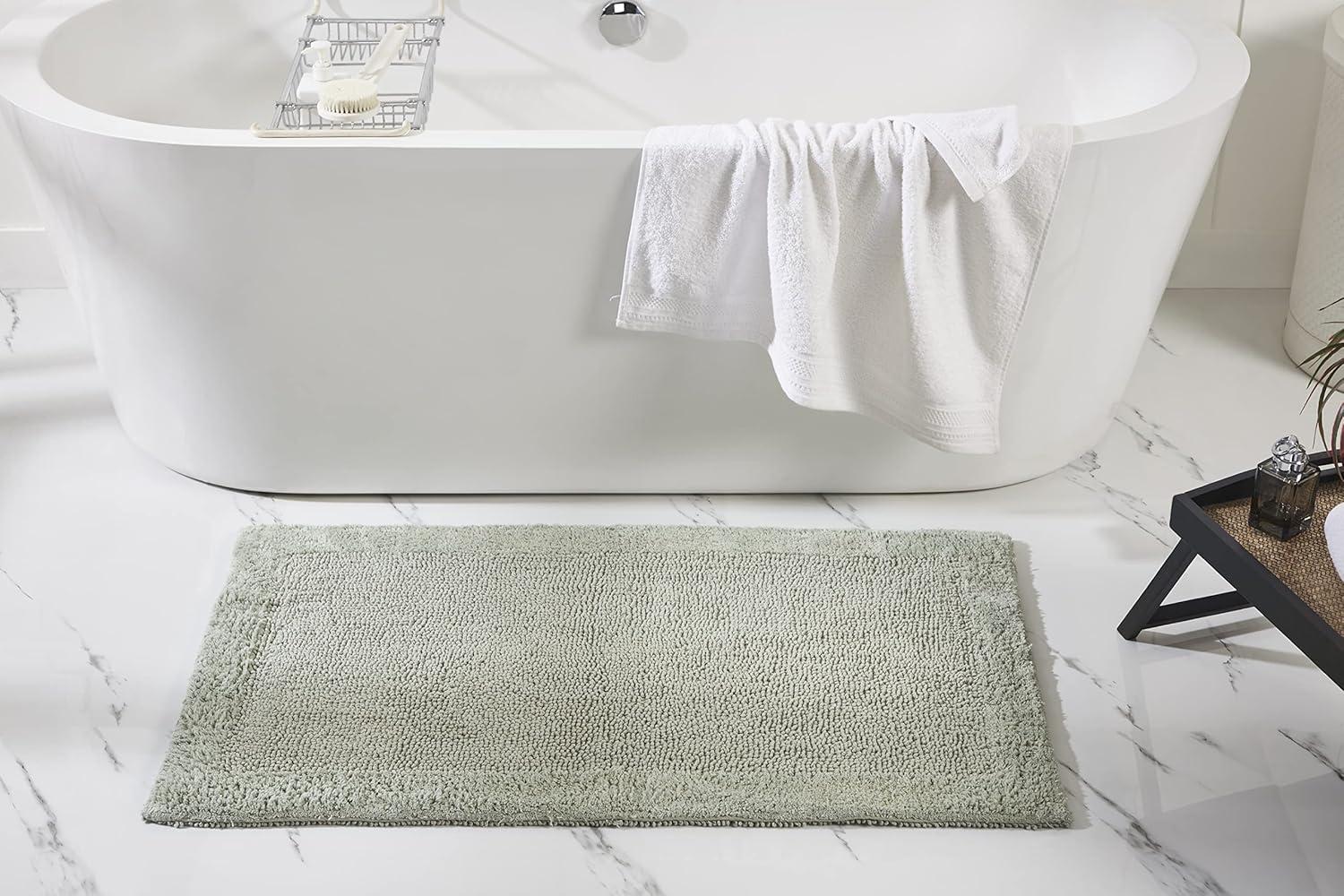 Better Trends Edge Sage 100% Cotton Reversible 2 Piece Bath Rug Set, 17" x 24" | 24" x 40"