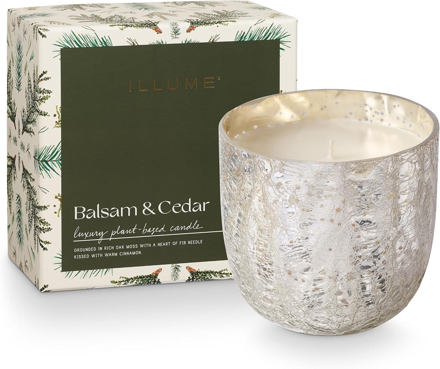 ILLUME Noble Holiday Balsam & Cedar Large Crackle Glass Candle