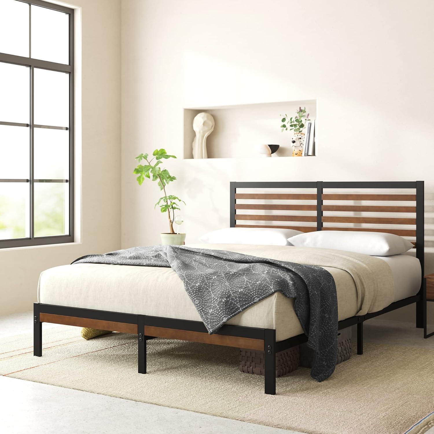 Kai Queen Bamboo and Metal Platform Bed Frame with Headboard