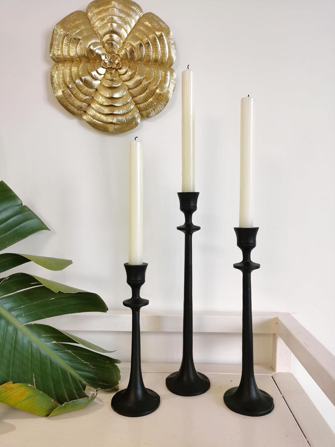 Black Iron Taper Candle Holder - Set of 3 Decorative Candle Stand - Candlestick Holder for Wedding, Dinning, Party