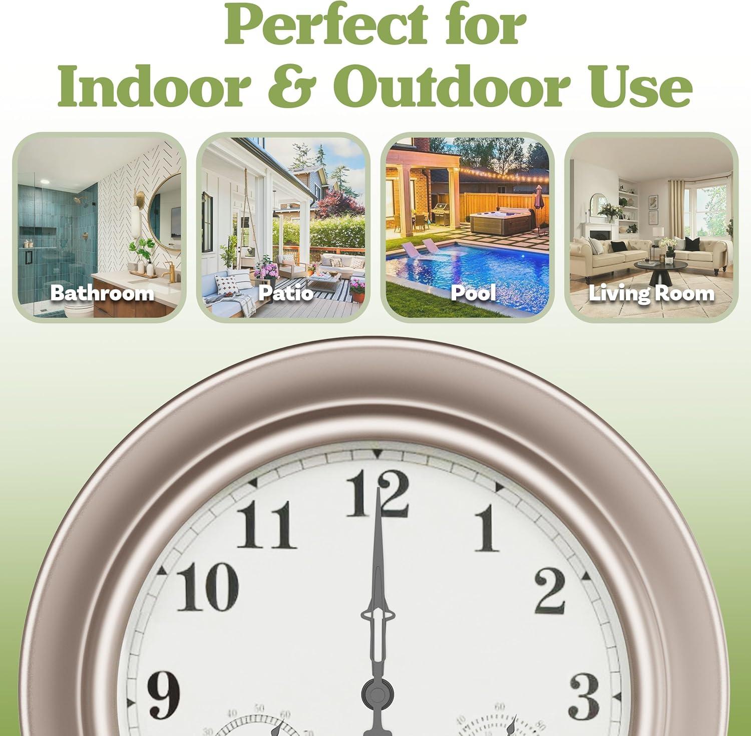 Pure Garden Indoor Outdoor Clock Thermometer Combo - 18-Inch Waterproof Outdoor Wall Clock with Temperature and Humidity by Pure Garden